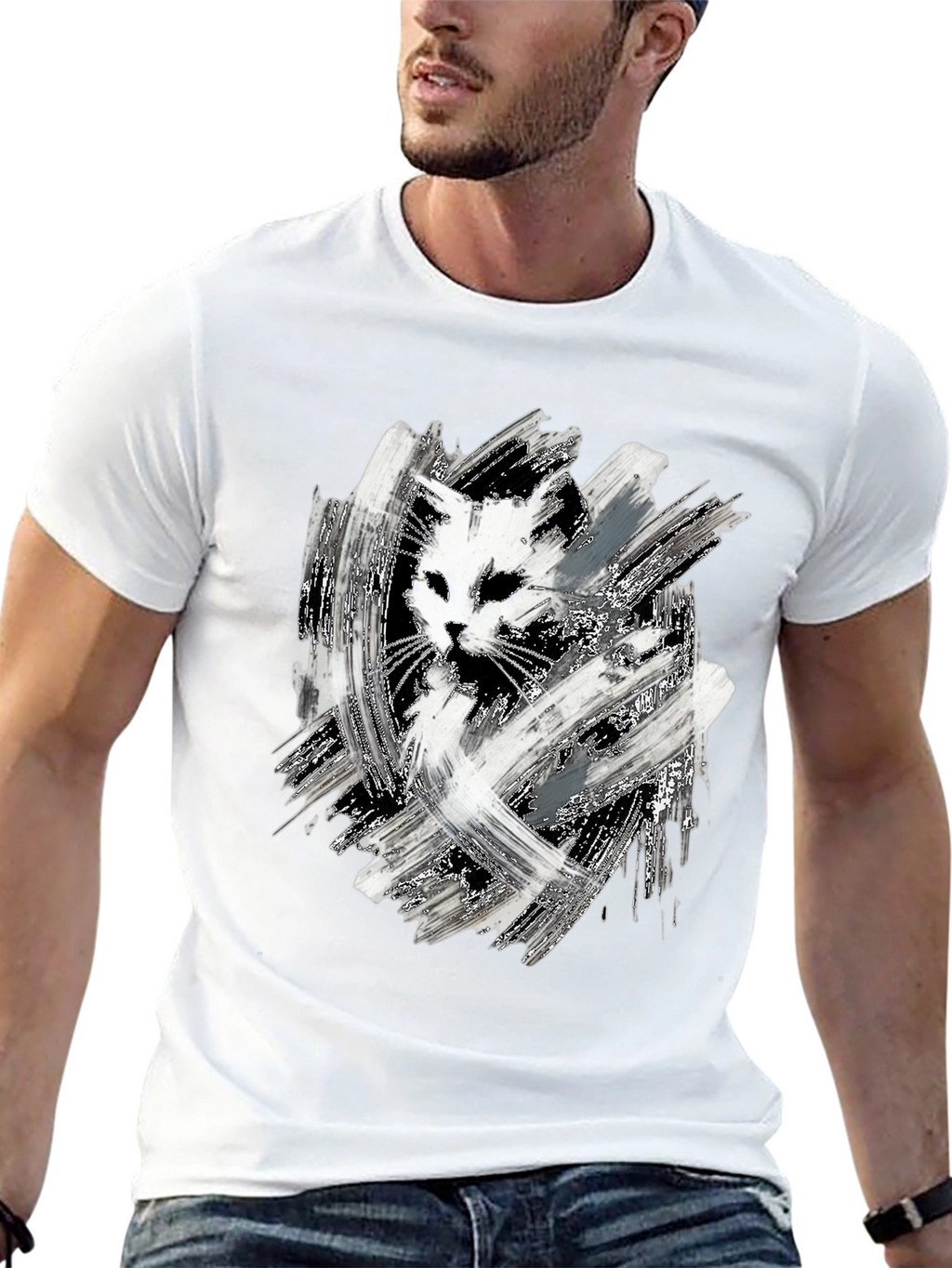 Abstract Cat Print Black T-Shirt