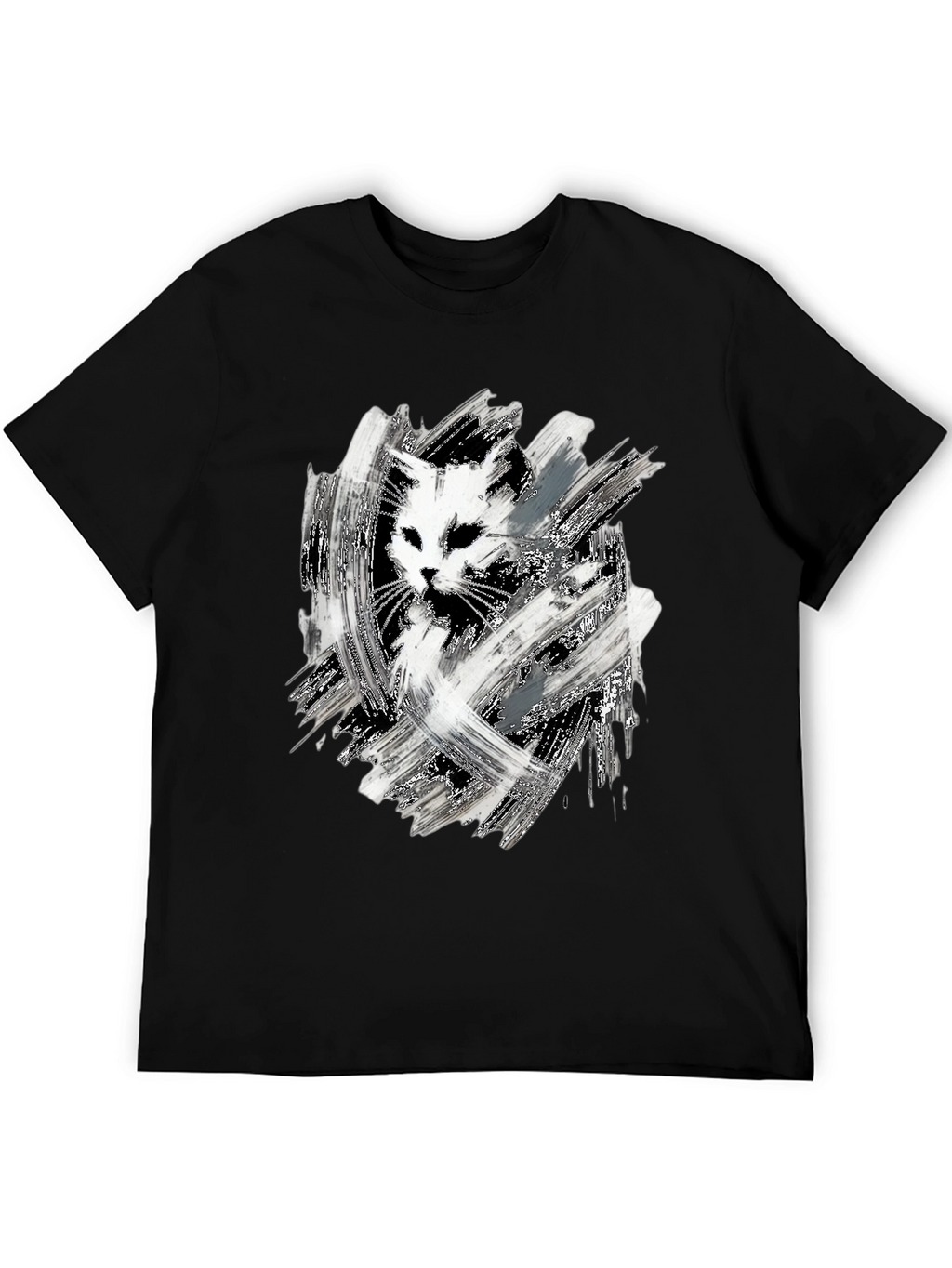 Abstract Cat Print Black T-Shirt