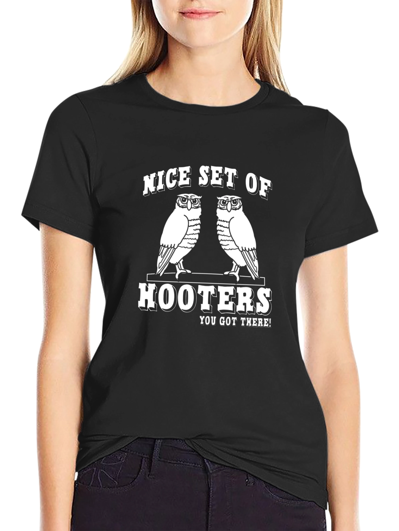 Funny Owls Hooters Graphic T-Shirt - Mens Black Tee