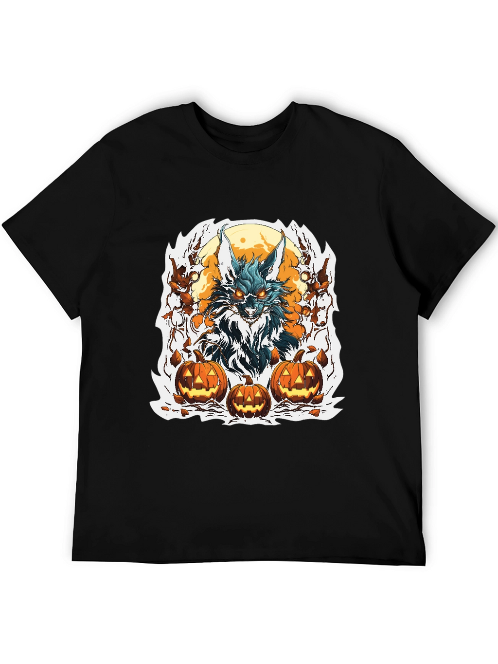 Halloween Wolf & Pumpkin Graphic Tee