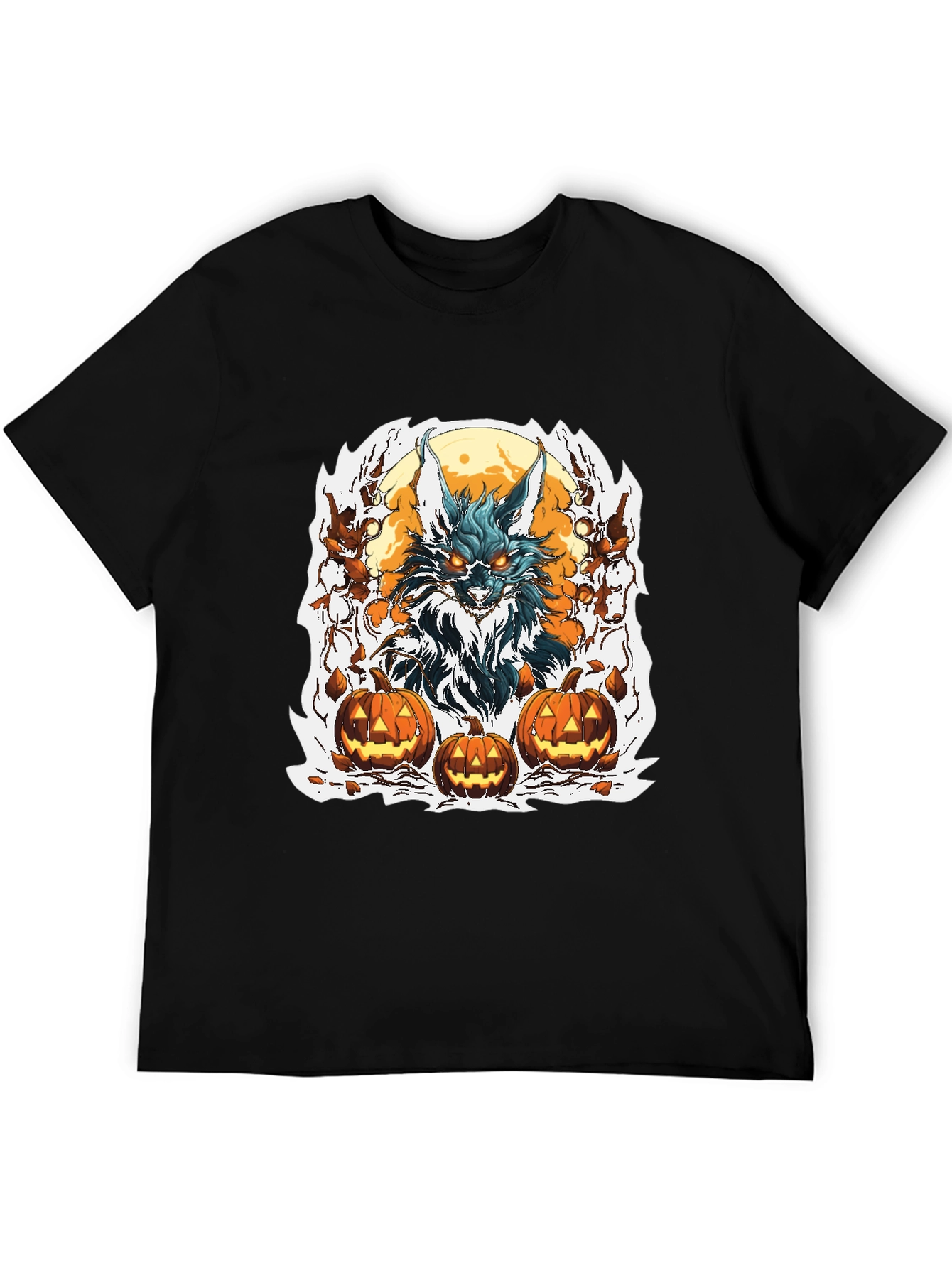 Halloween Wolf & Pumpkin Graphic Tee