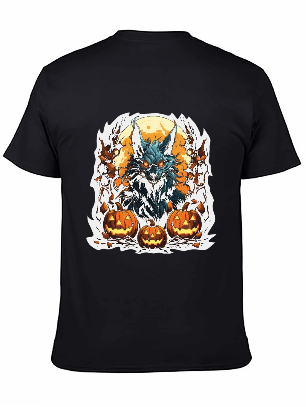 Halloween Wolf & Pumpkin Graphic Tee
