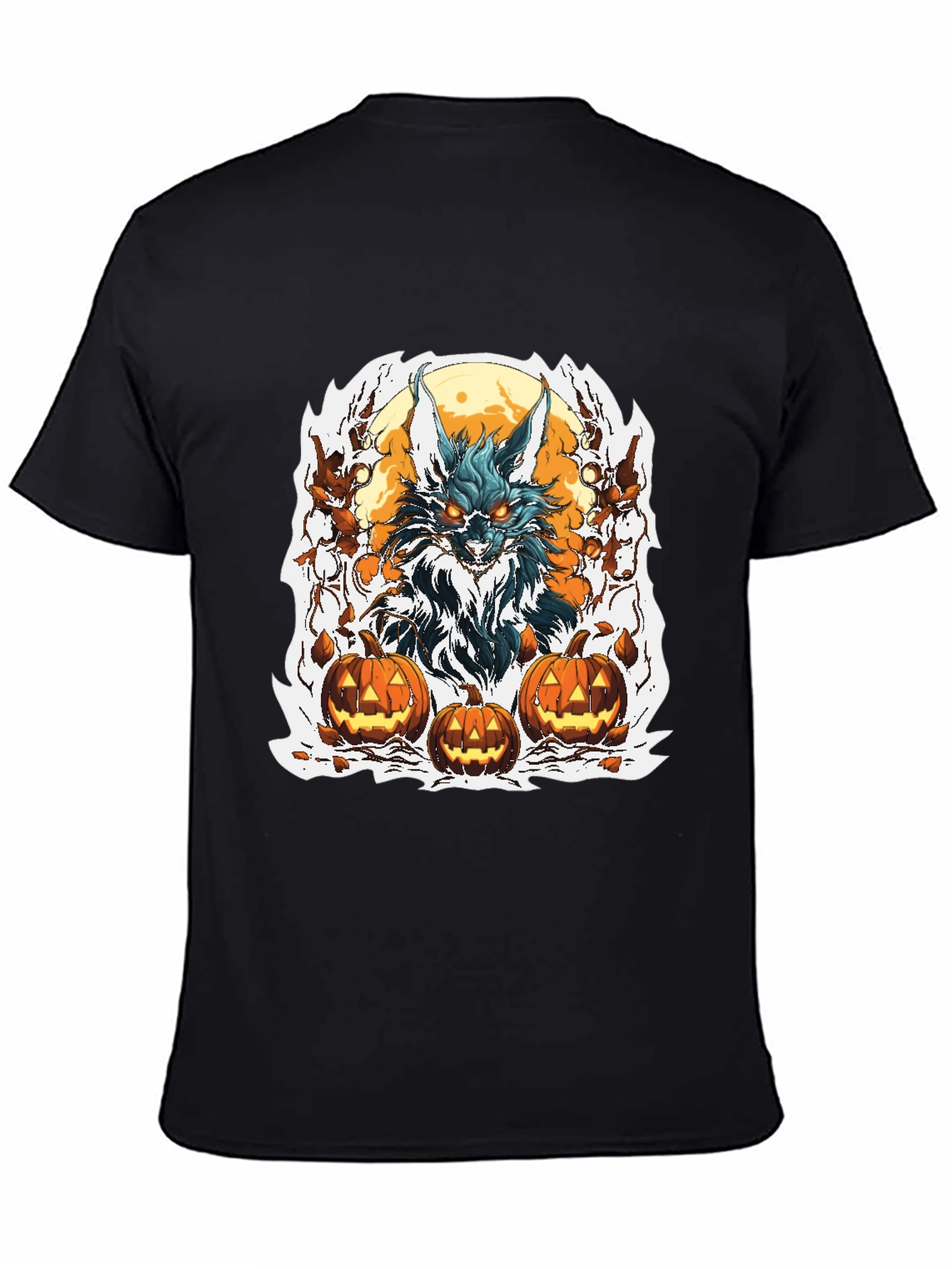 Halloween Wolf & Pumpkin Graphic Tee