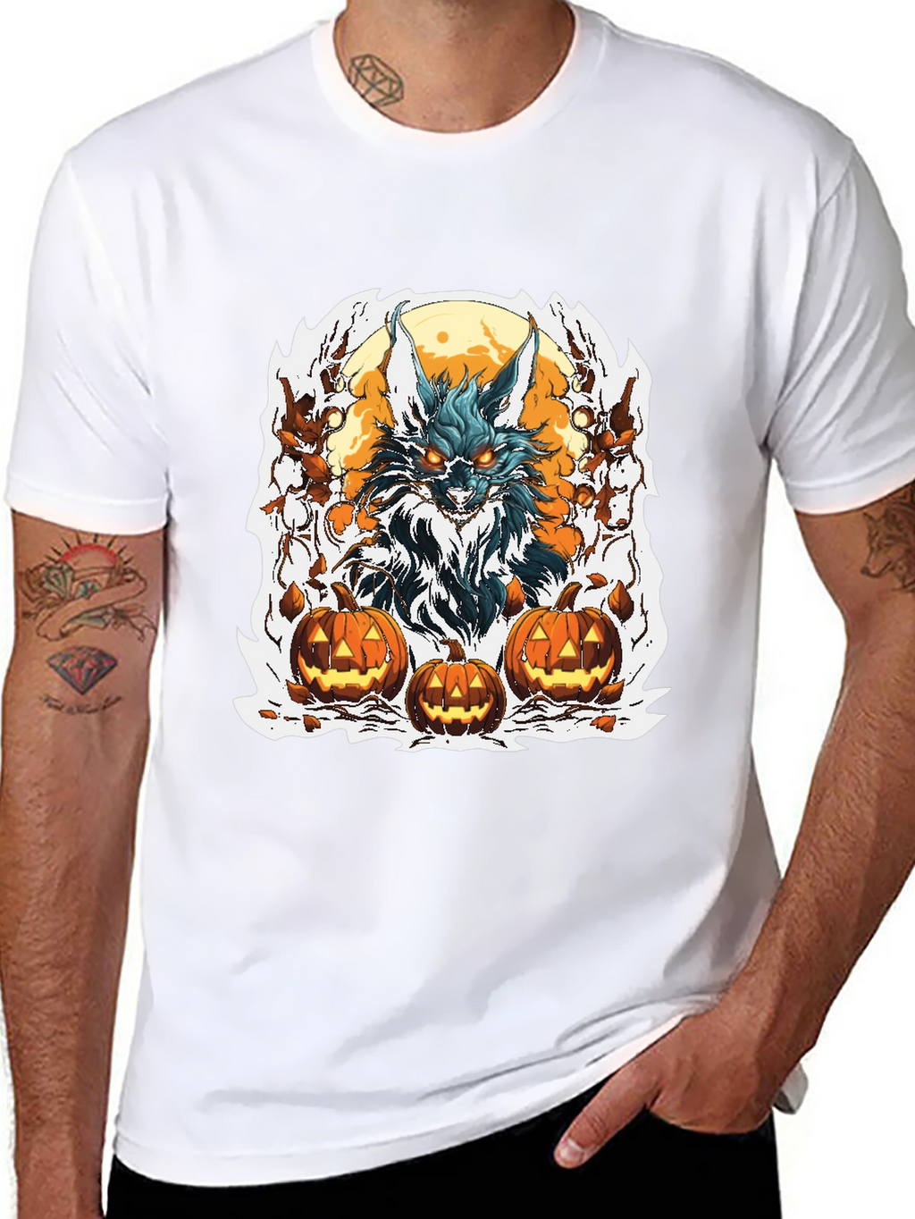 Halloween Wolf & Pumpkin Graphic Tee