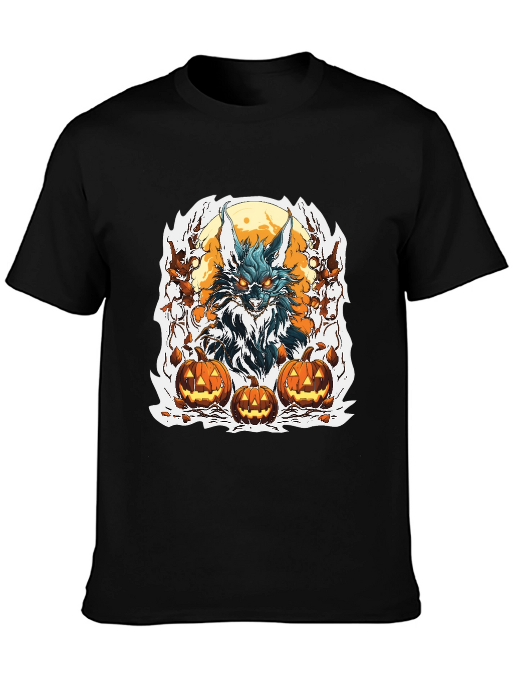 Halloween Wolf & Pumpkin Graphic Tee