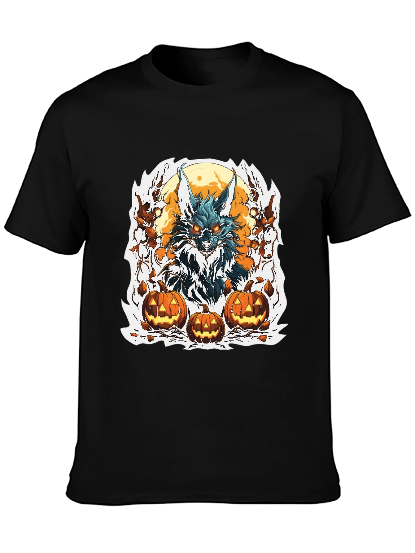 Halloween Wolf & Pumpkin Graphic Tee