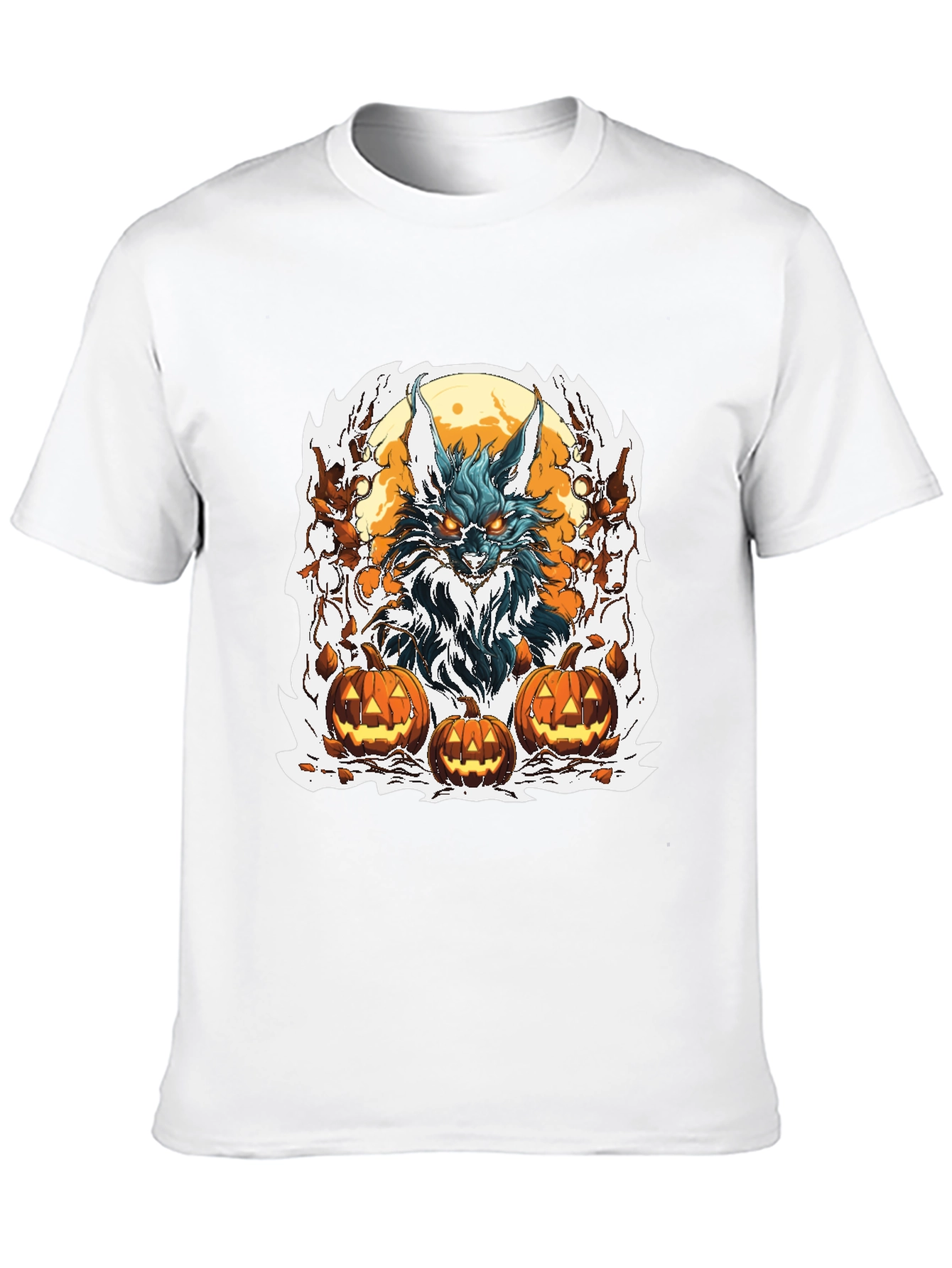Halloween Wolf & Pumpkin Graphic Tee