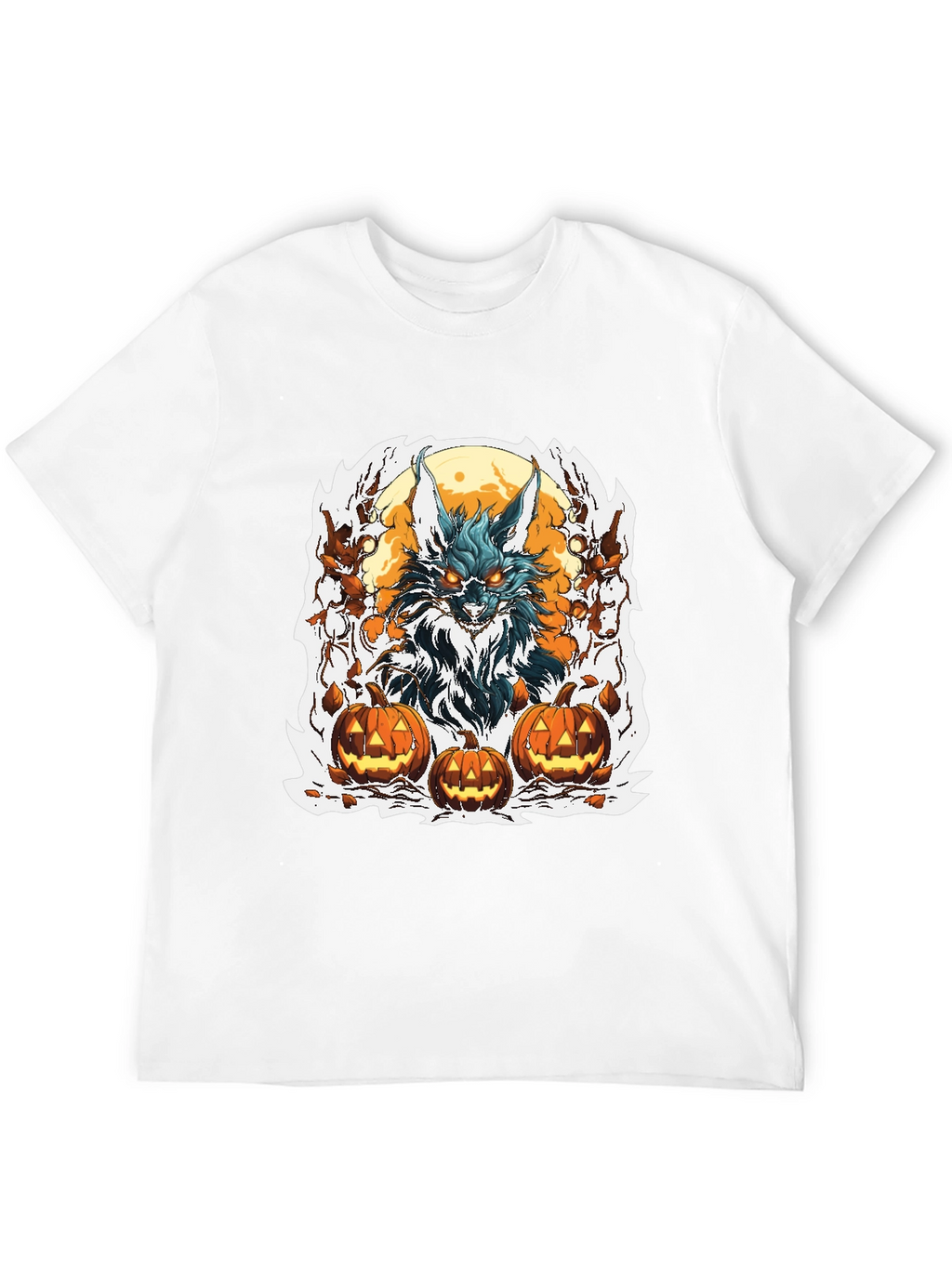 Halloween Wolf & Pumpkin Graphic Tee