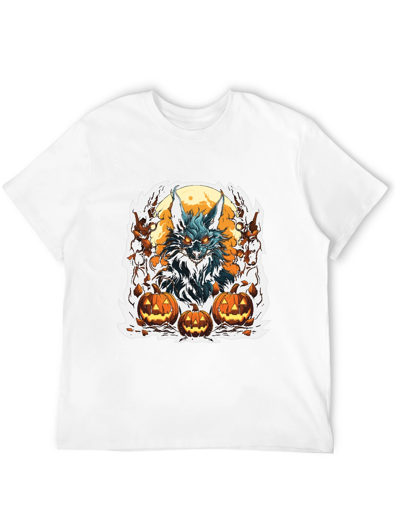 Halloween Wolf & Pumpkin Graphic Tee