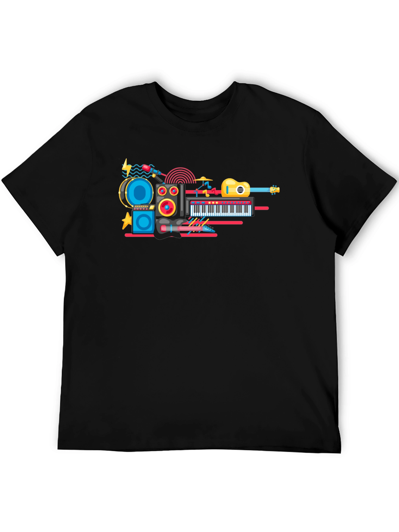 Music Instrument Graphic Print Black T-Shirt