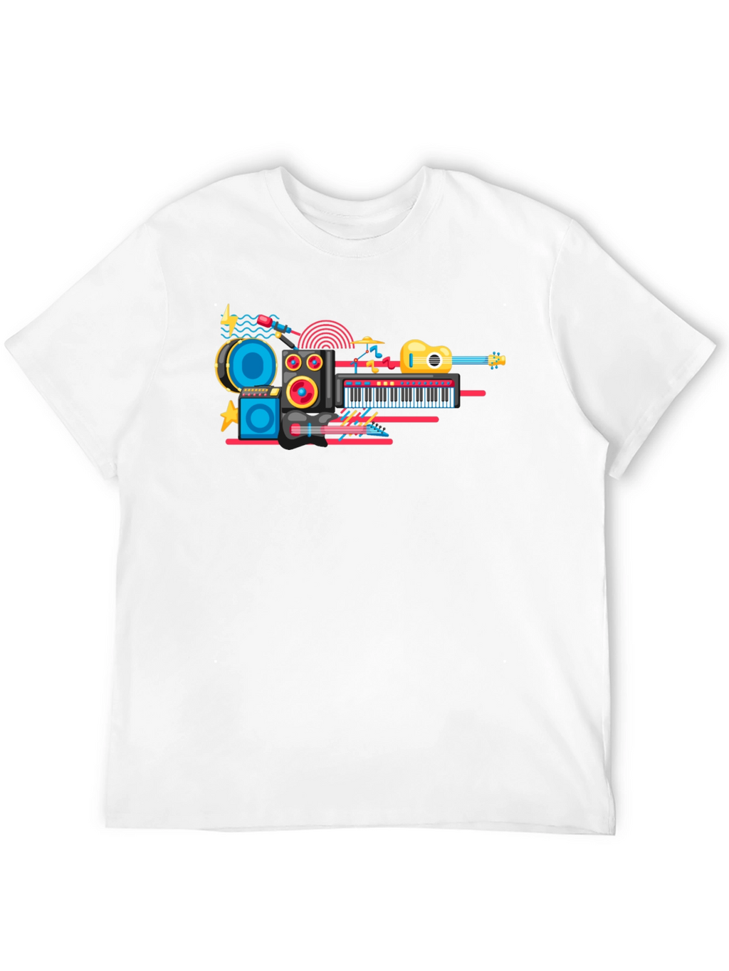 Music Instrument Graphic Print Black T-Shirt