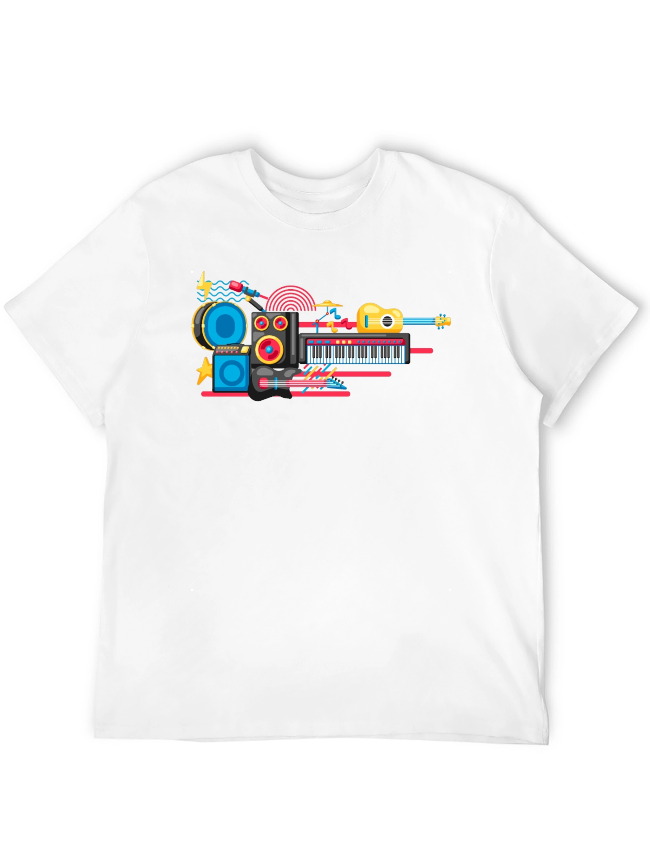 Music Instrument Graphic Print Black T-Shirt