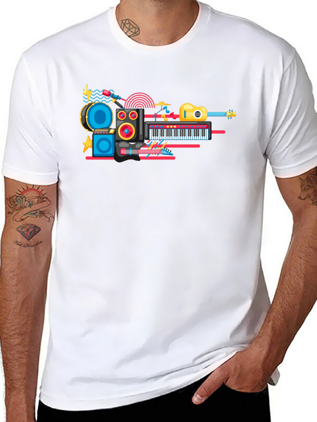 Music Instrument Graphic Print Black T-Shirt