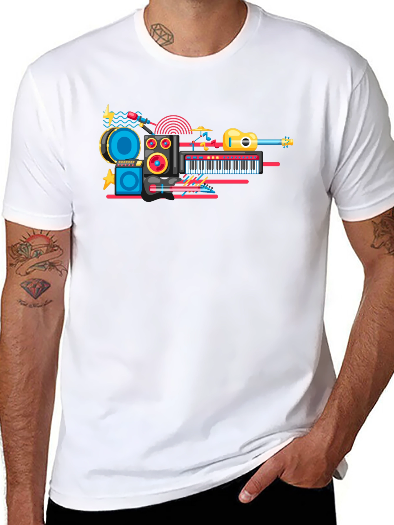 Music Instrument Graphic Print Black T-Shirt