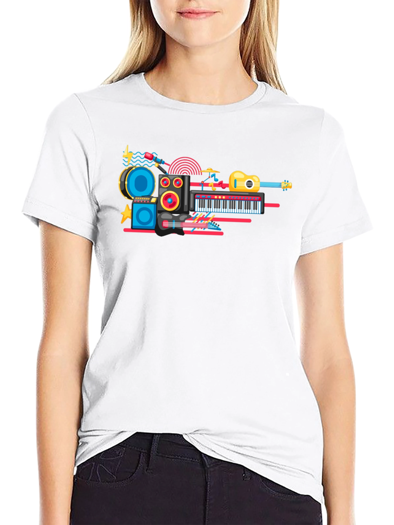 Music Instrument Graphic Print Black T-Shirt