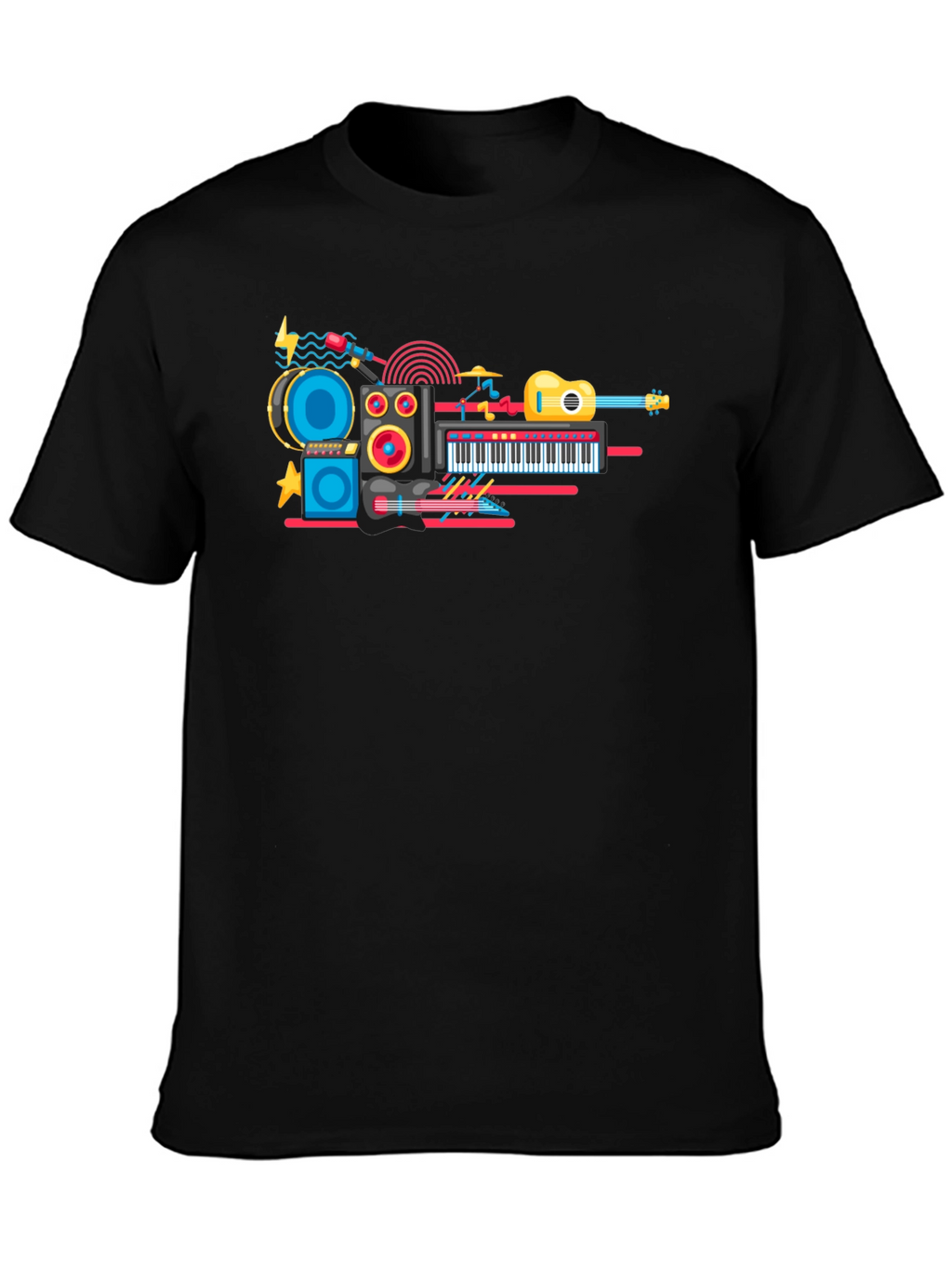 Music Instrument Graphic Print Black T-Shirt