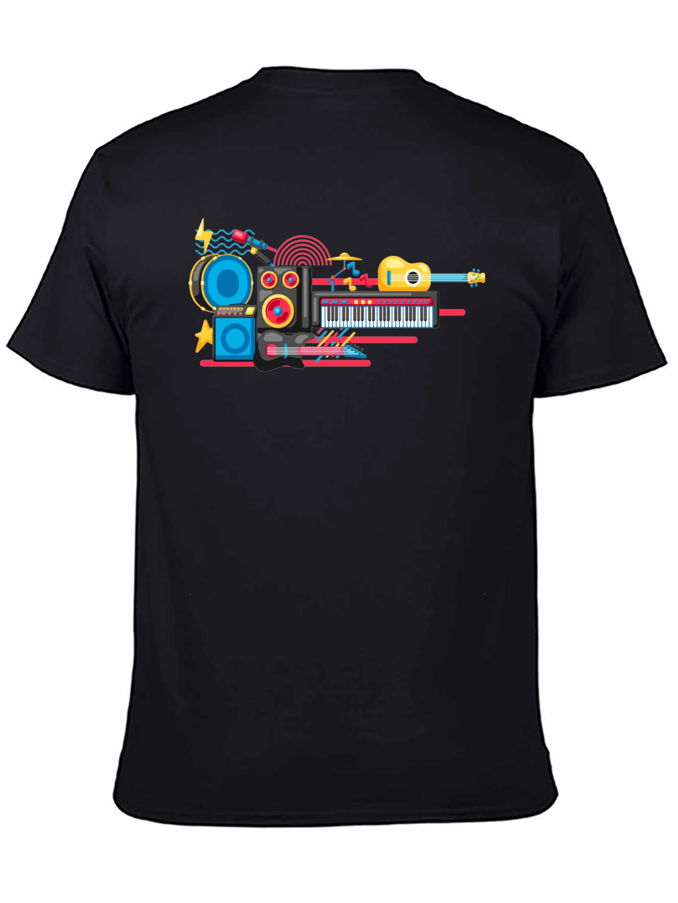 Music Instrument Graphic Print Black T-Shirt