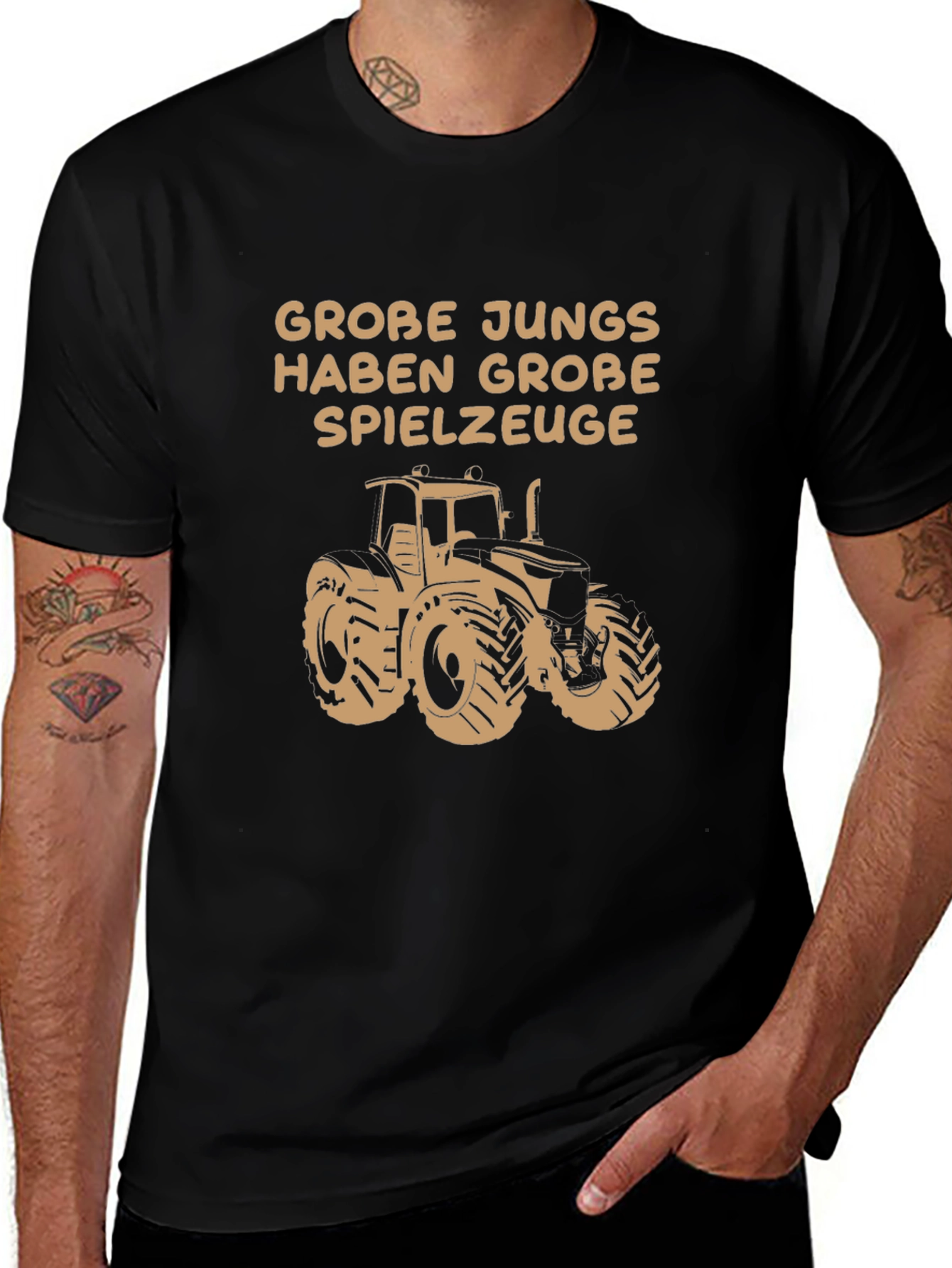 Grobe Jungs Tractor T-Shirt - Black Graphic Tee