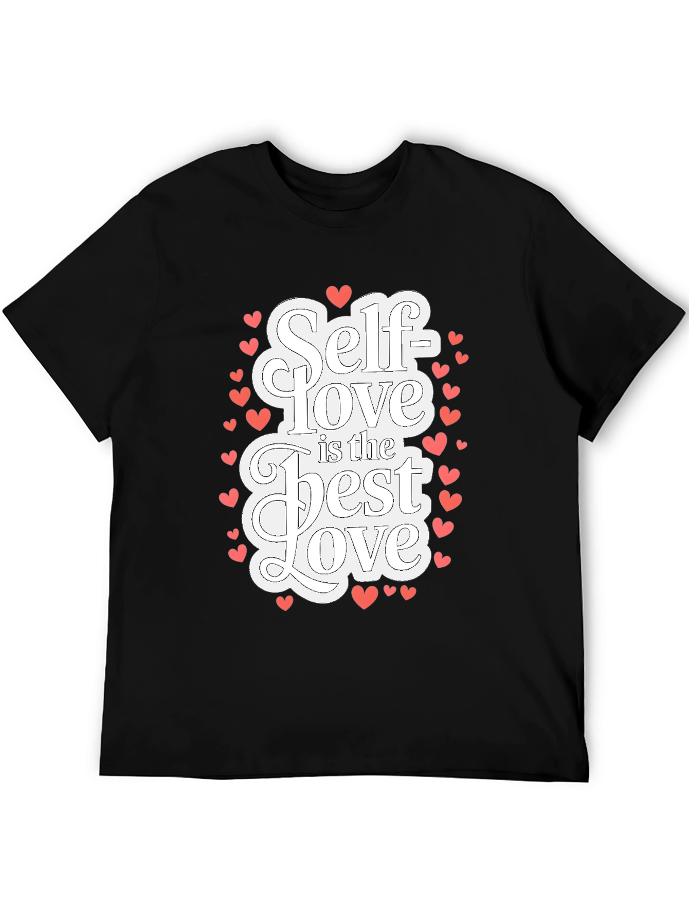 Self Love T-Shirt - Black Cotton Tee with Heart Accents
