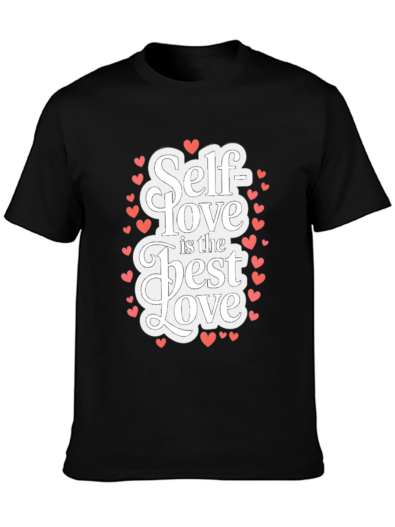 Self Love T-Shirt - Black Cotton Tee with Heart Accents