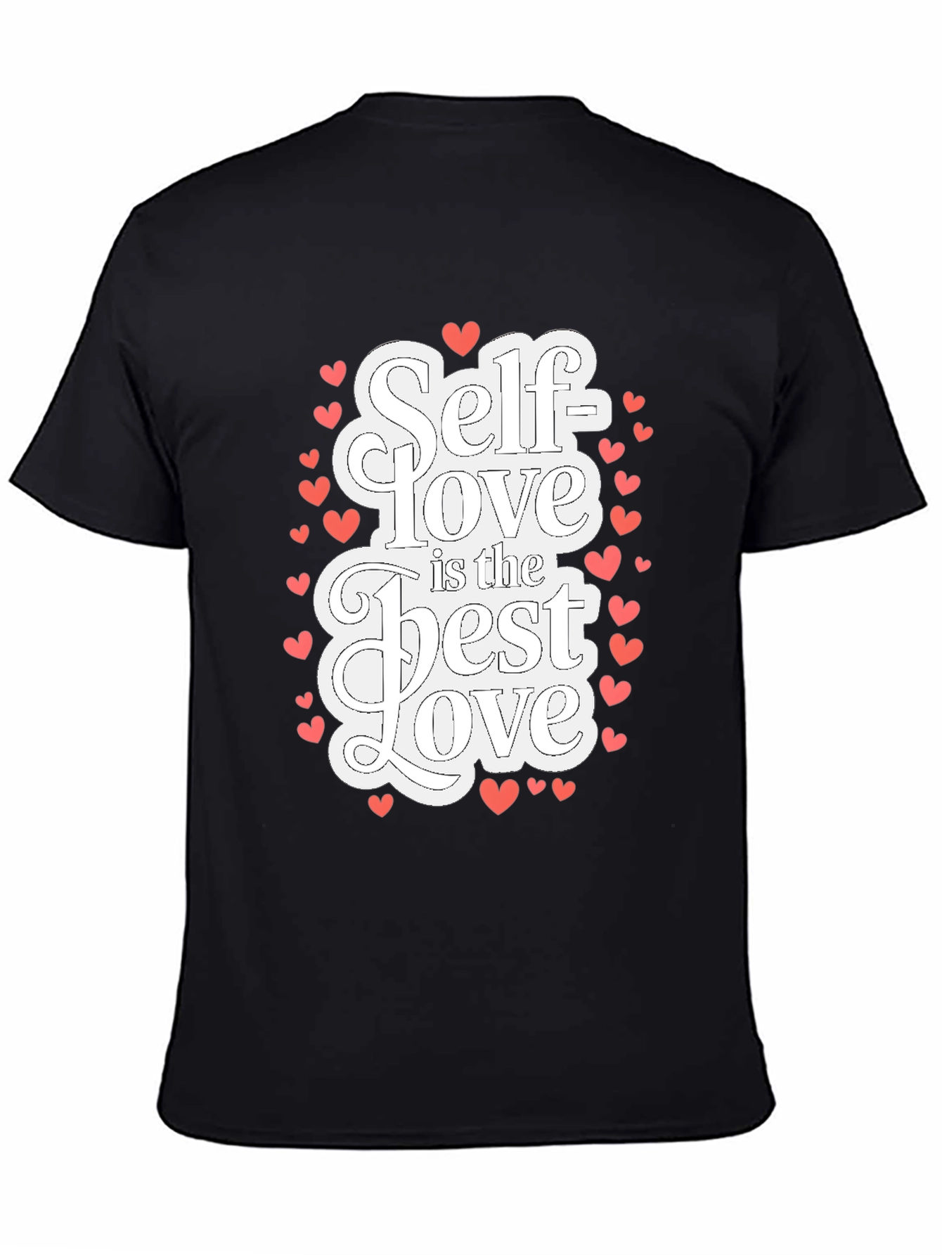 Self Love T-Shirt - Black Cotton Tee with Heart Accents