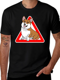 Corgi Warning Sign Black T-Shirt