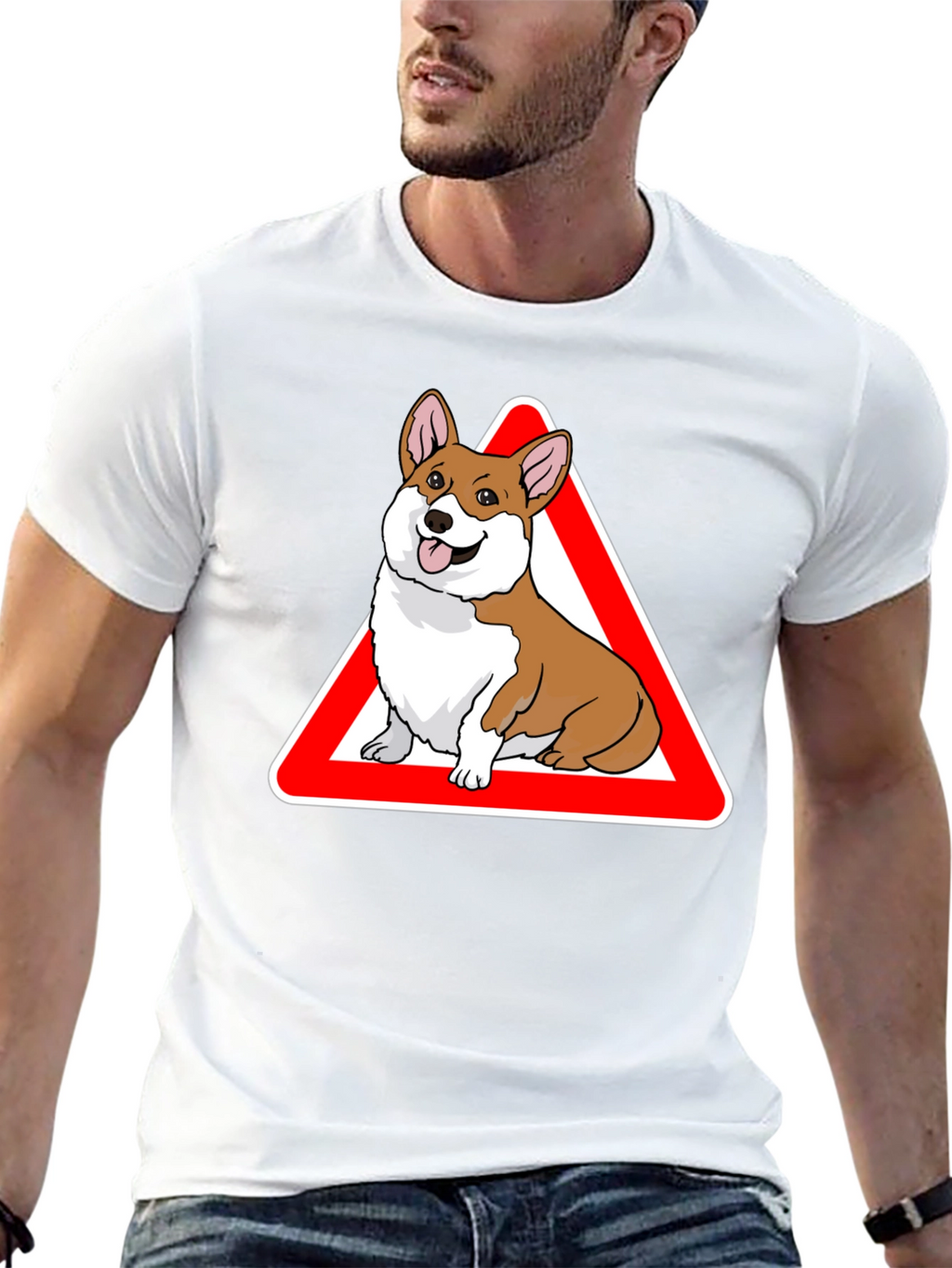 Corgi Warning Sign Black T-Shirt