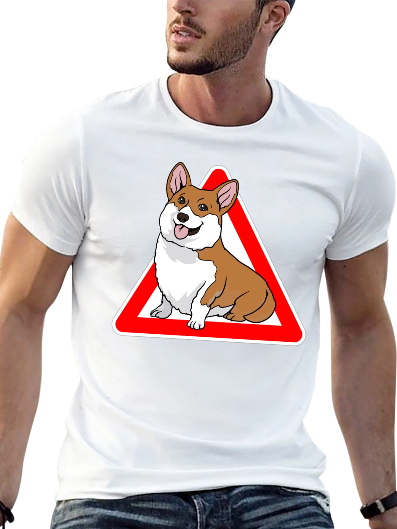 Corgi Warning Sign Black T-Shirt