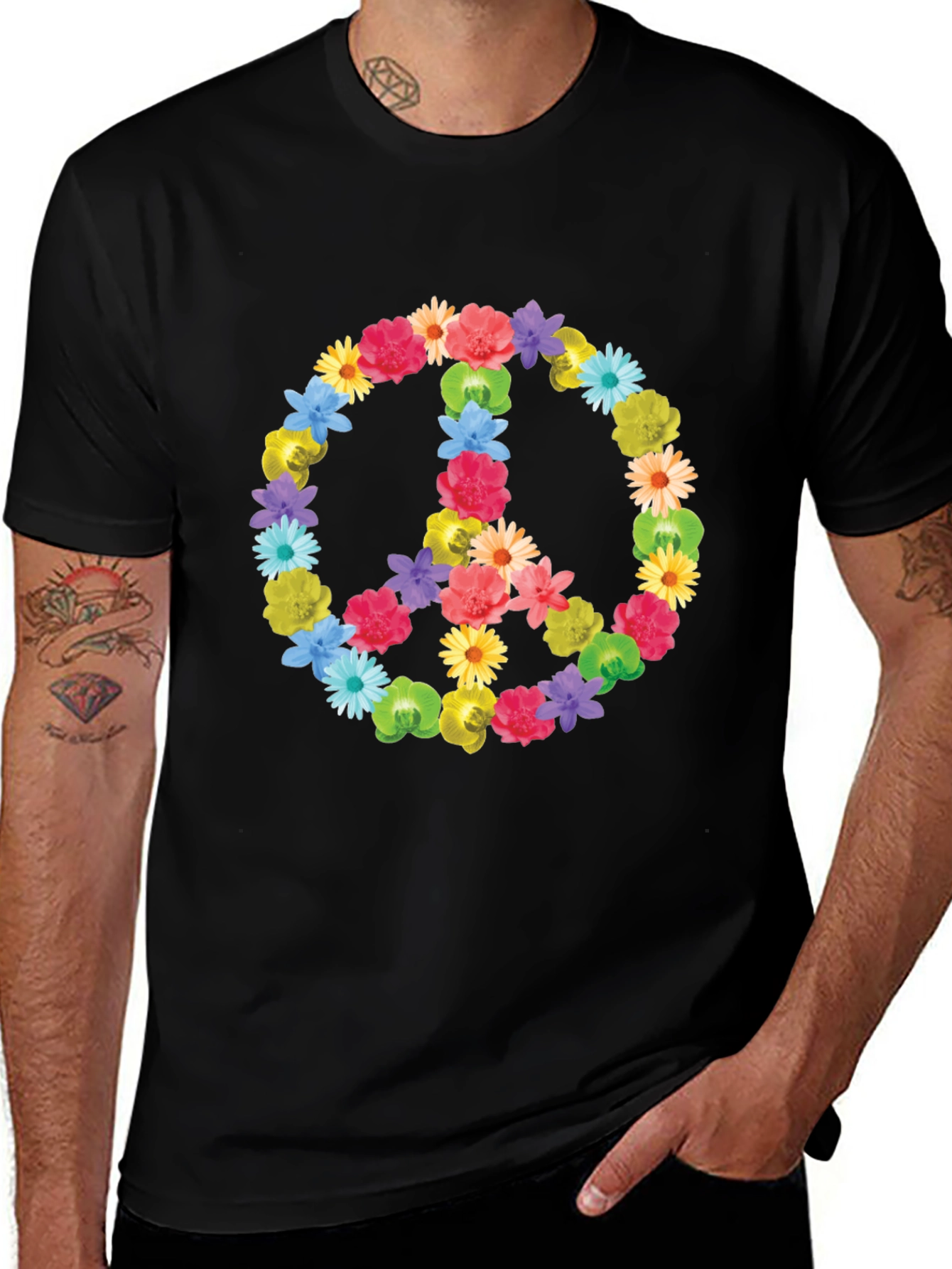 Floral Peace Sign Graphic Tee - Soft Cotton Comfort