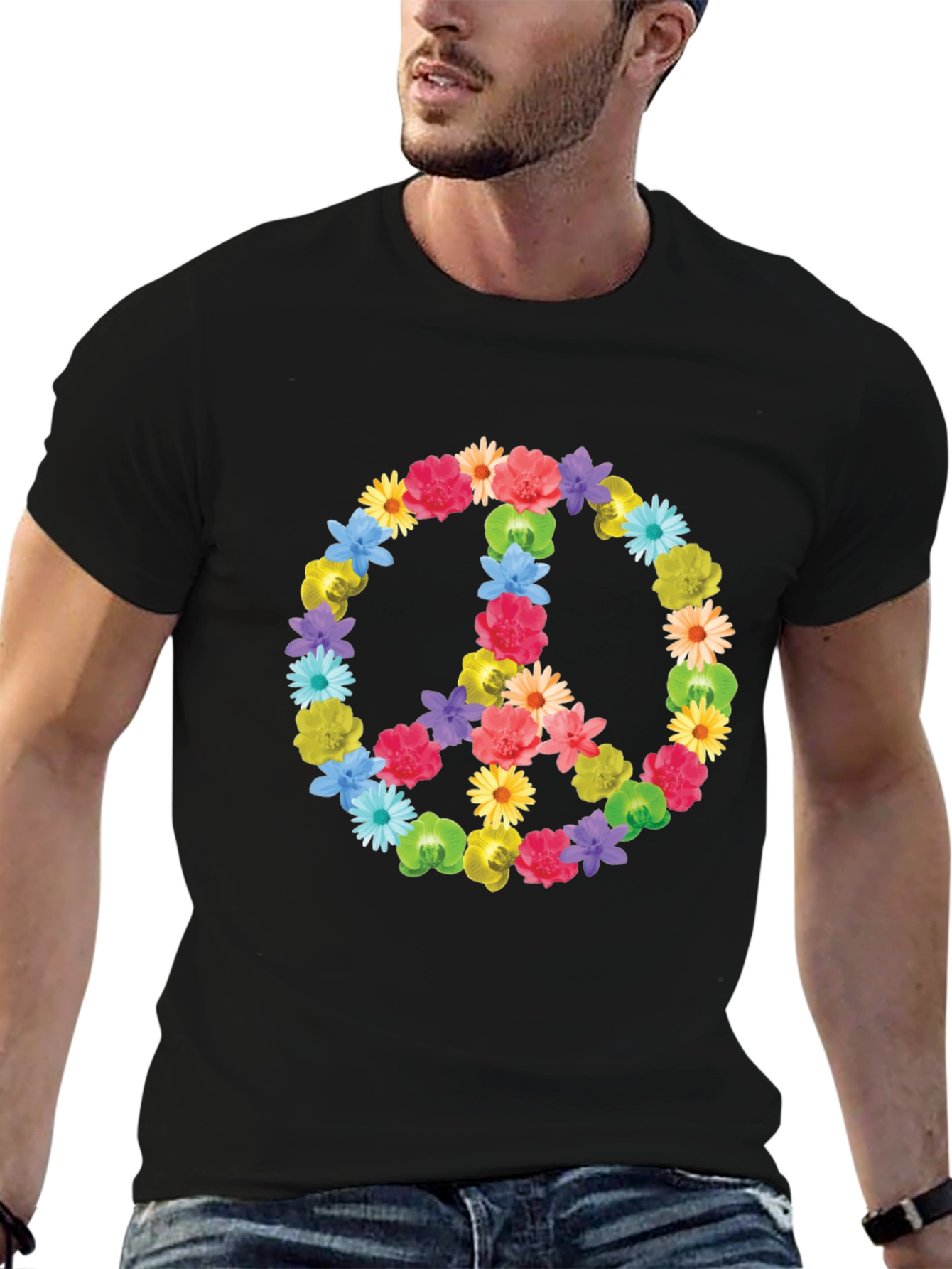 Floral Peace Sign Graphic Tee - Soft Cotton Comfort