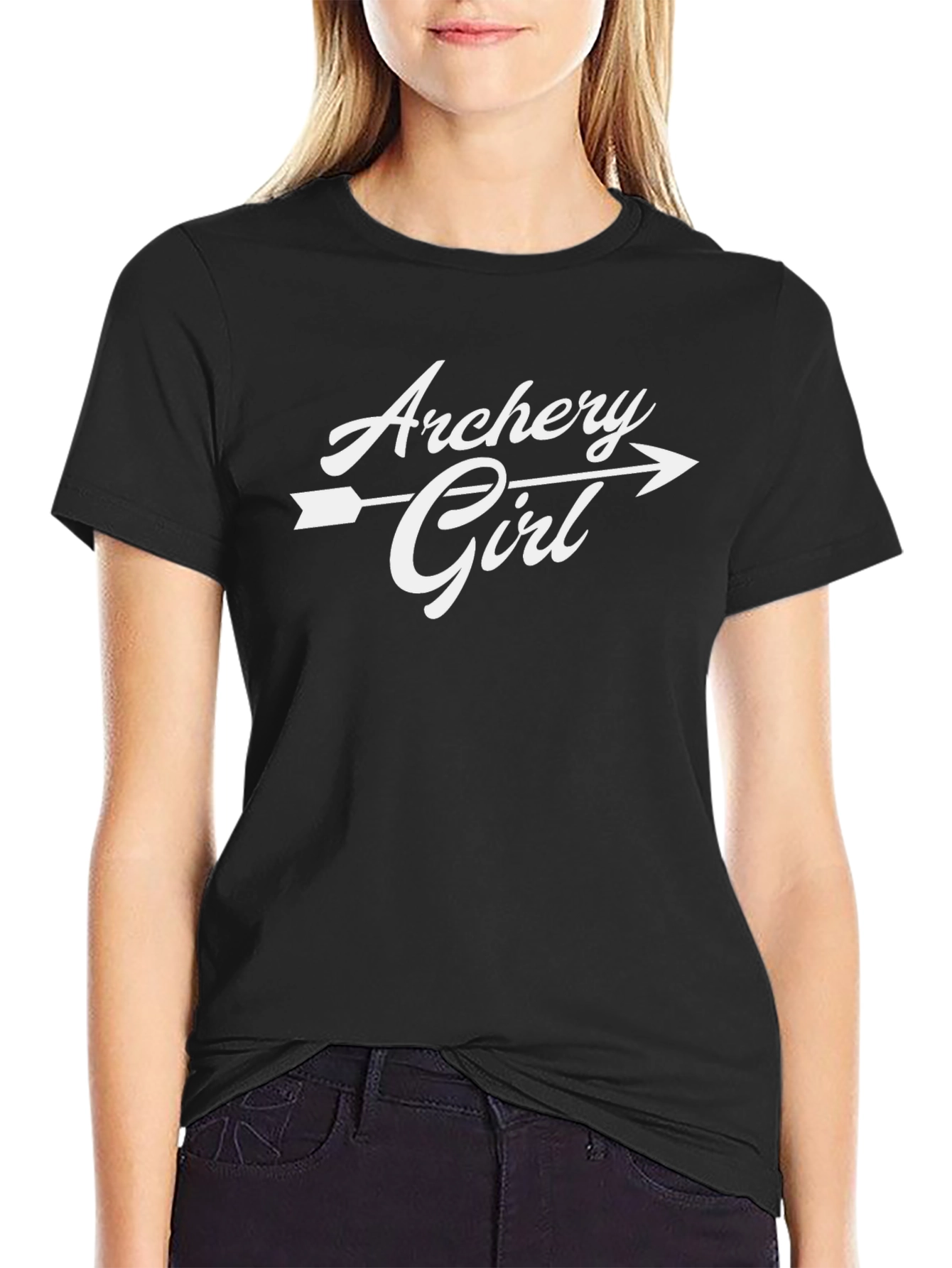 Archery Girl T-Shirt - Black Casual Graphic Tee