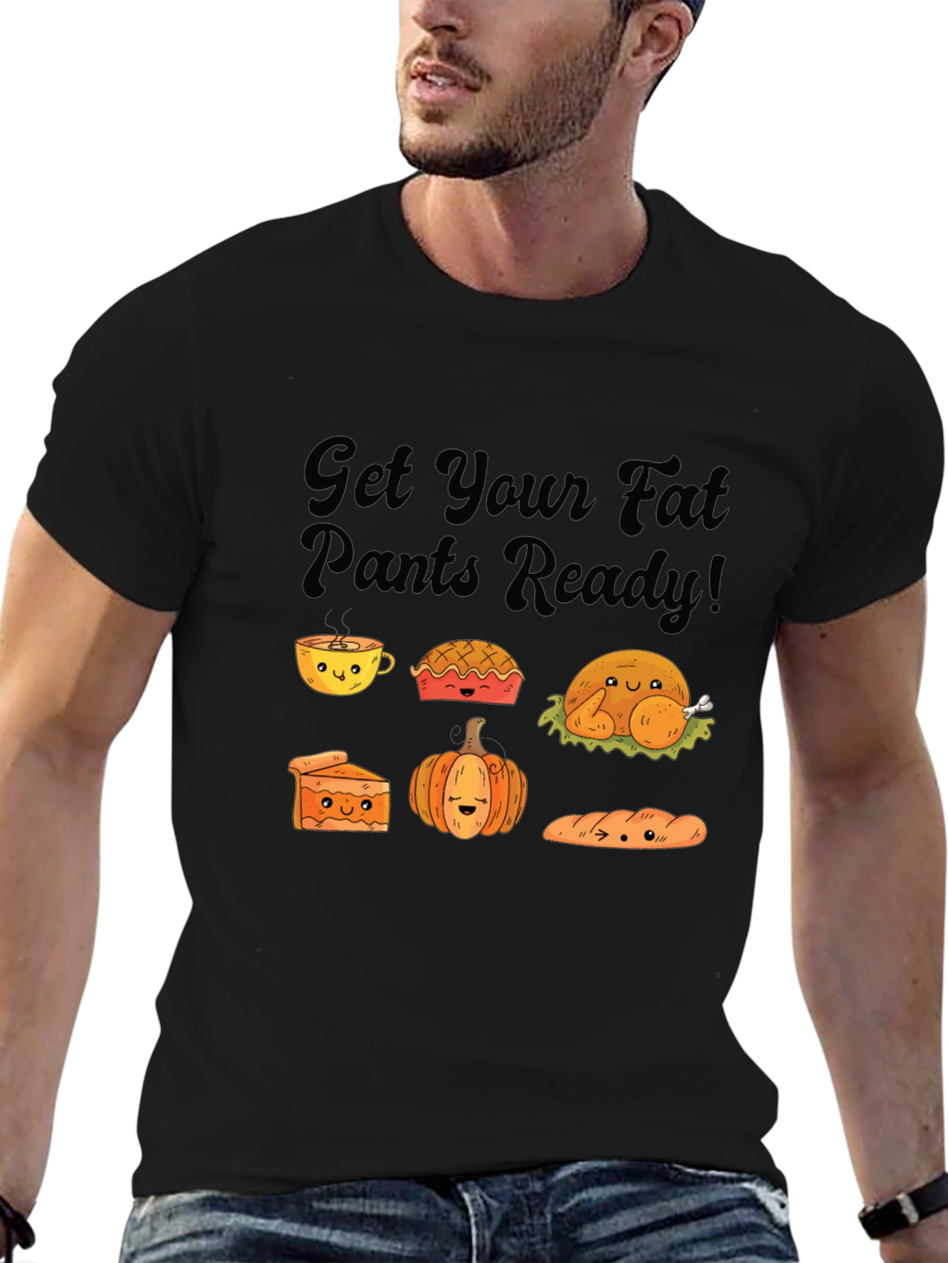 Thanksgiving Fat Pants Ready Black T-Shirt