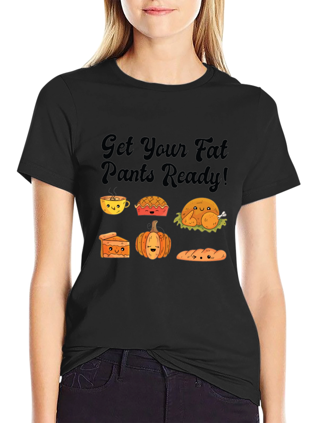 Thanksgiving Fat Pants Ready Black T-Shirt