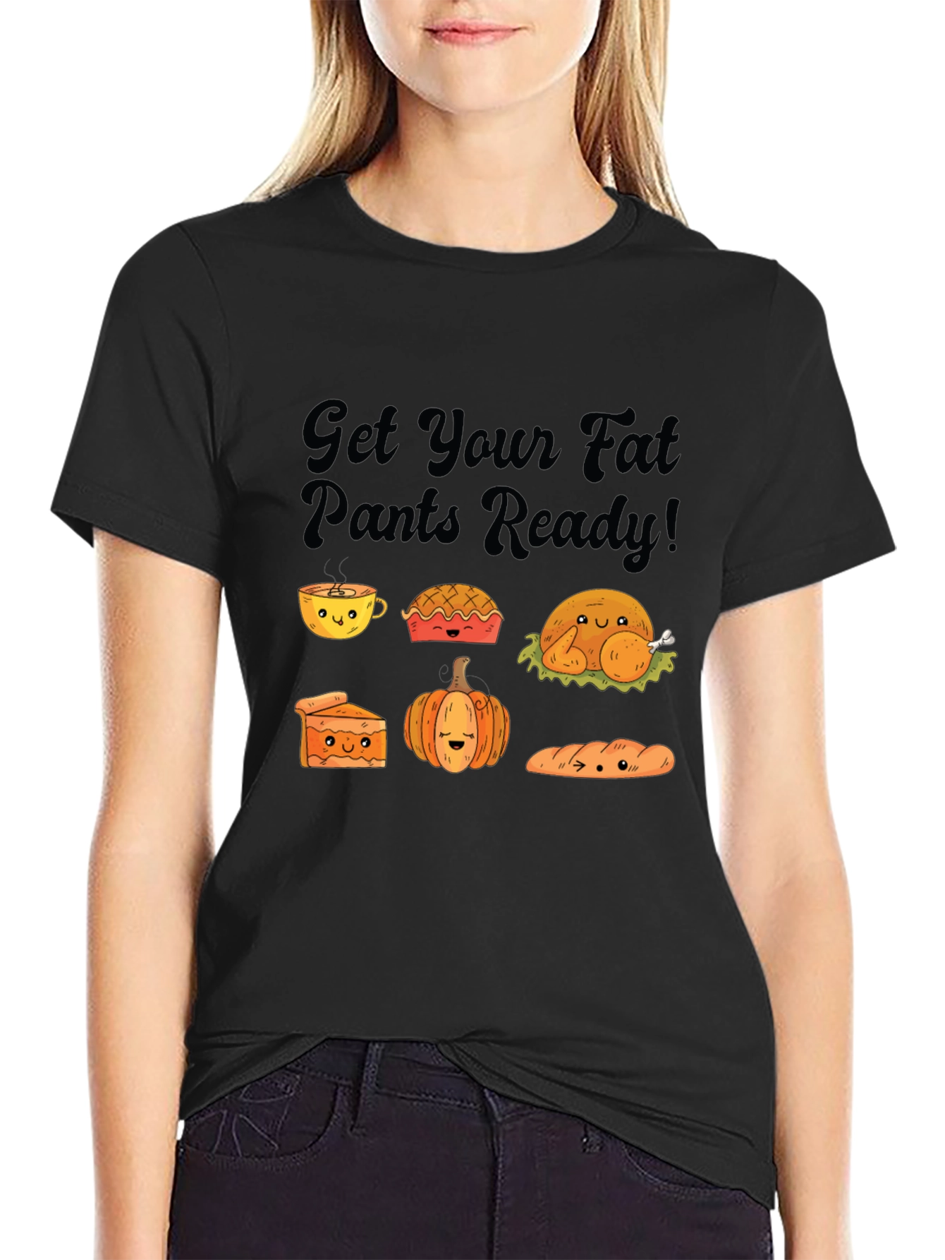 Thanksgiving Fat Pants Ready Black T-Shirt