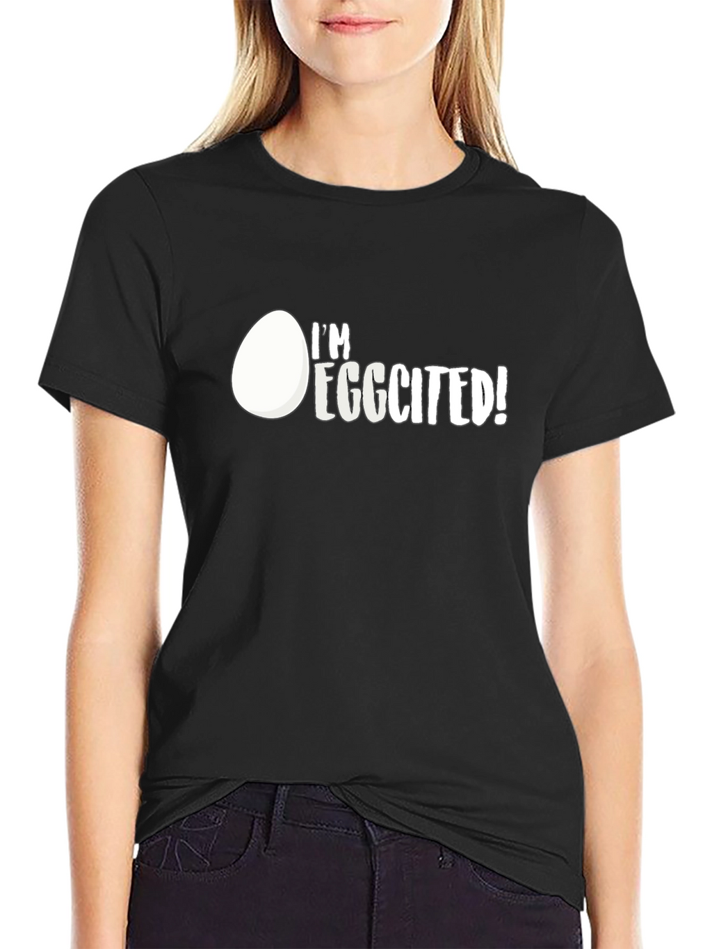 Im Eggcited! Graphic Print Black T-Shirt