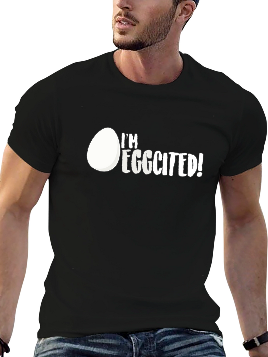 Im Eggcited! Graphic Print Black T-Shirt