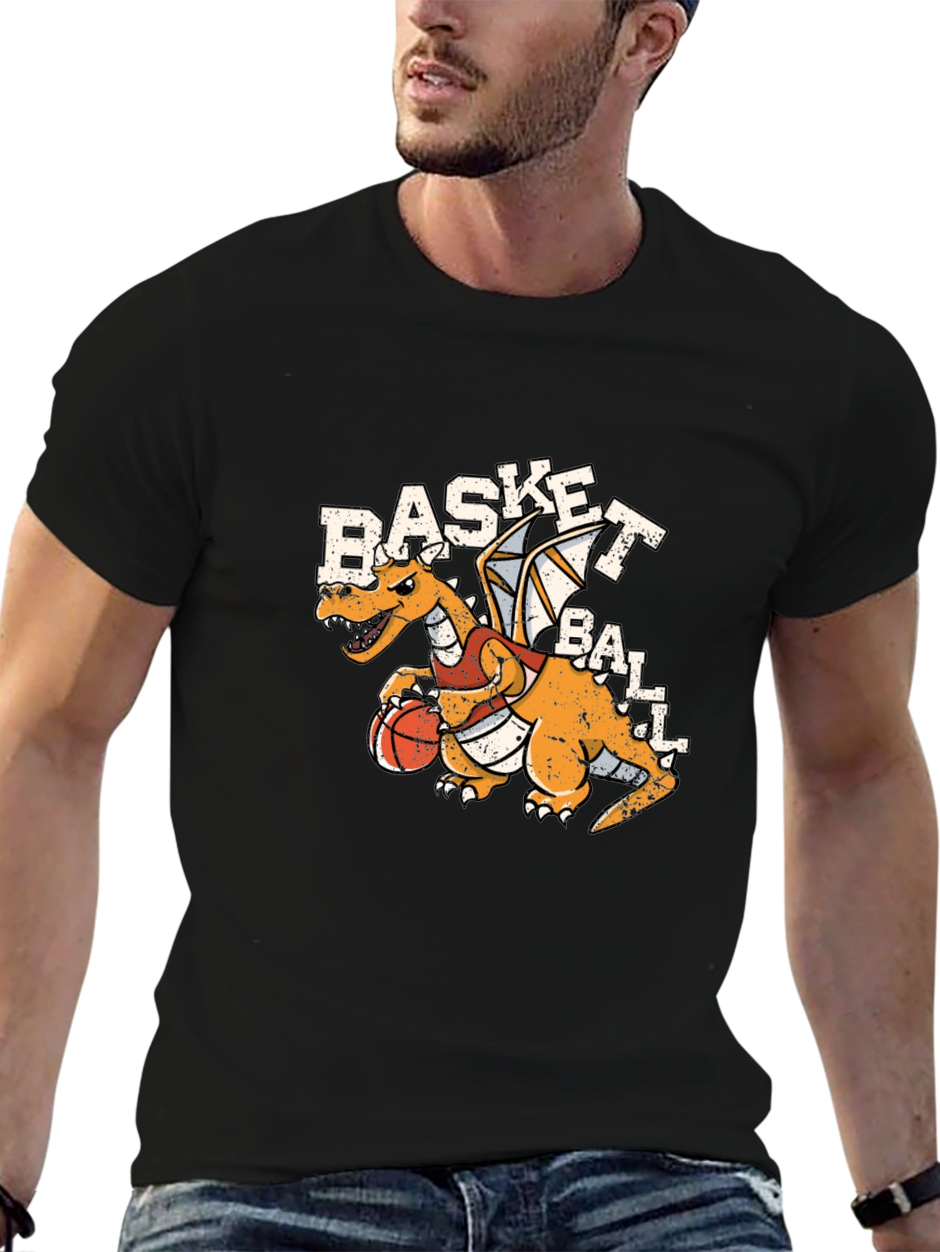 Basketball Dragon Graphic Tee - Black