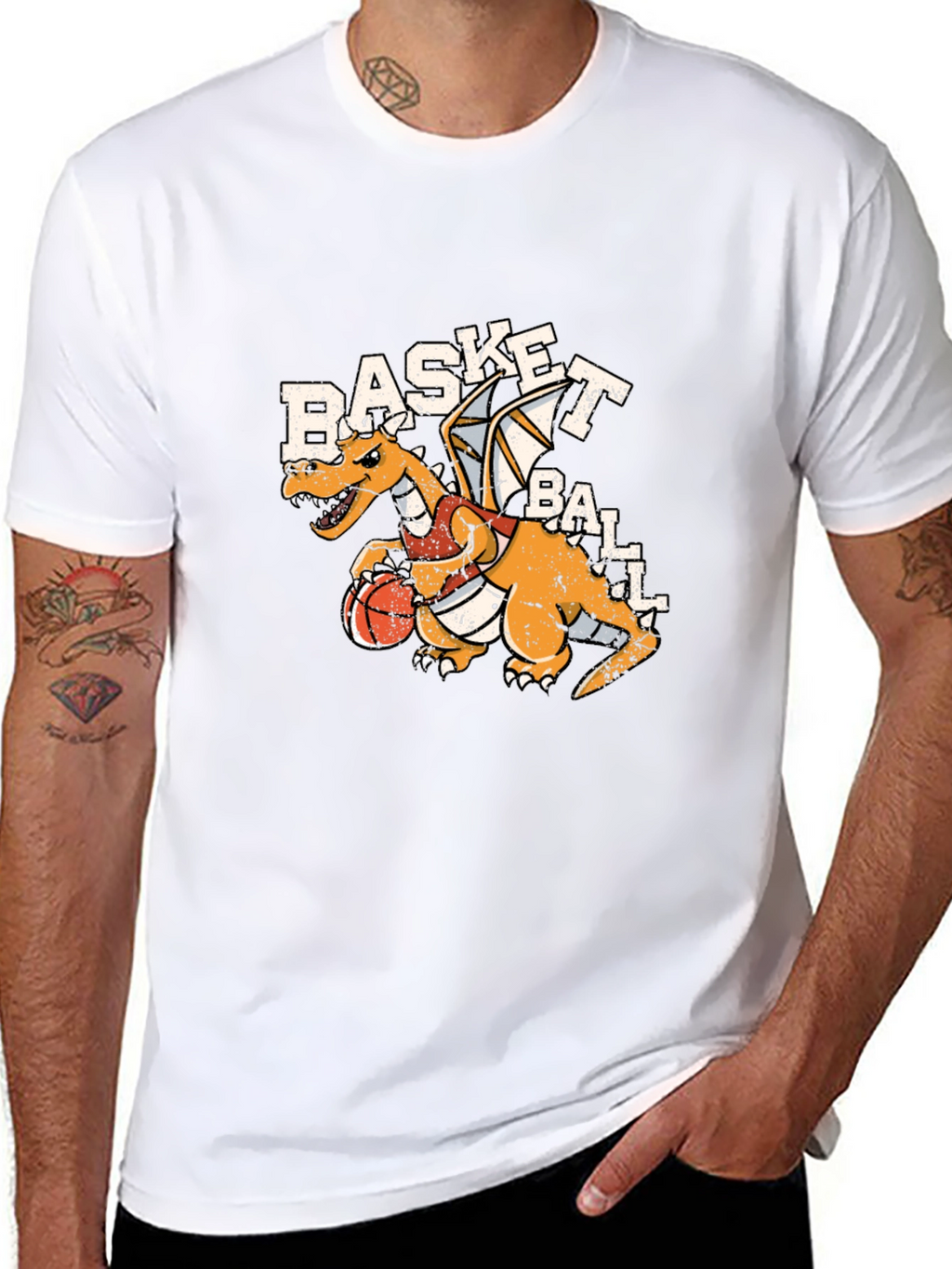 Basketball Dragon Graphic Tee - Black