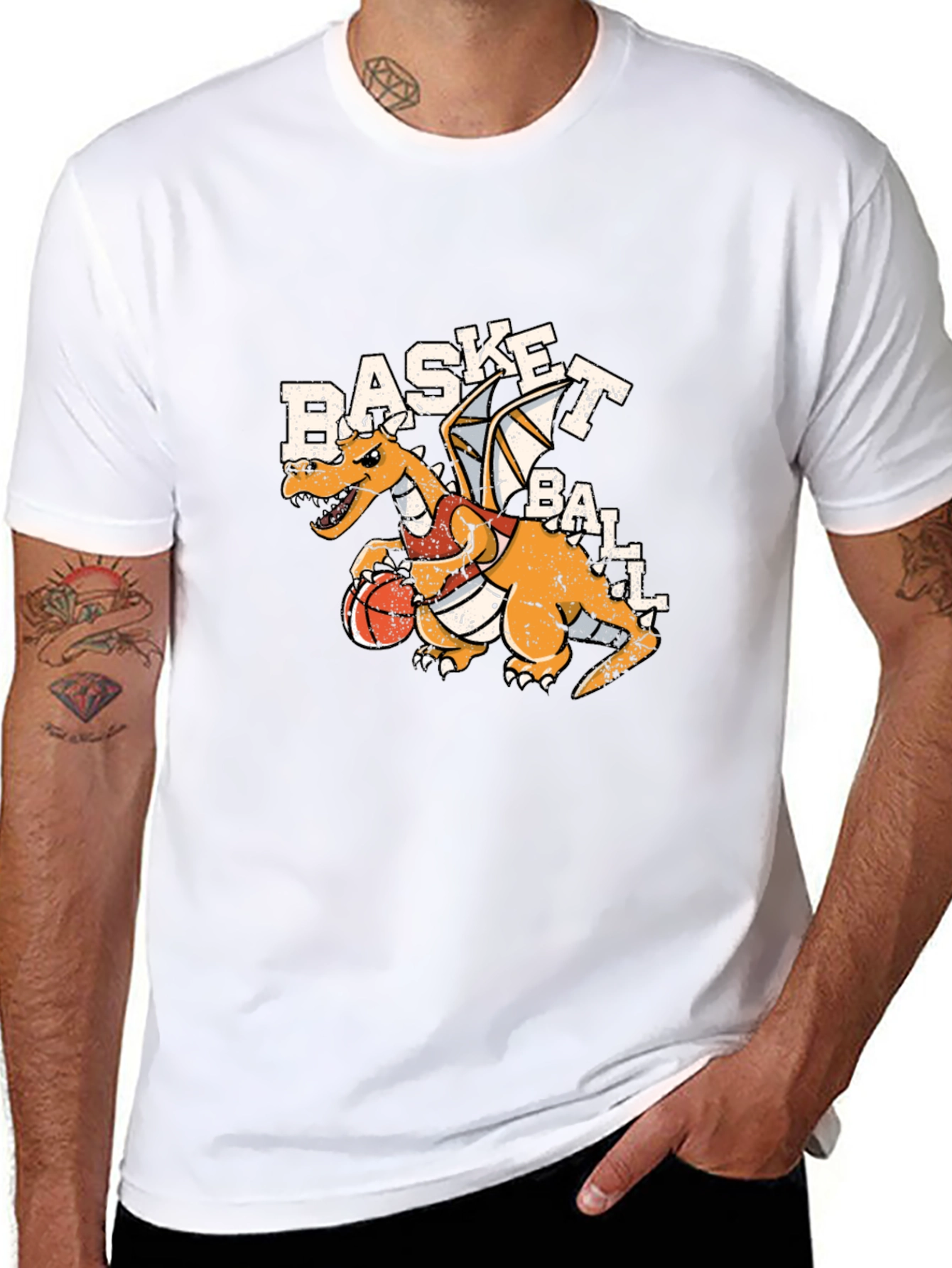 Basketball Dragon Graphic Tee - Black