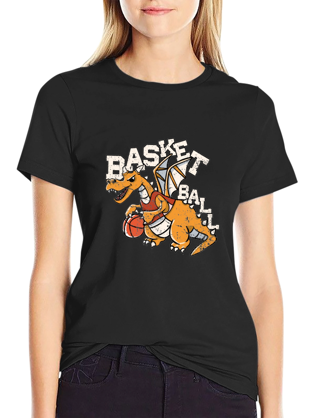 Basketball Dragon Graphic Tee - Black