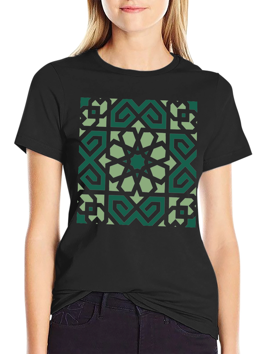 Geometric Pattern Graphic Tee - Black