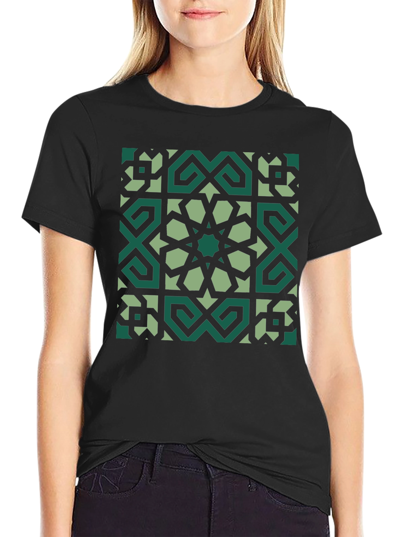 Geometric Pattern Graphic Tee - Black