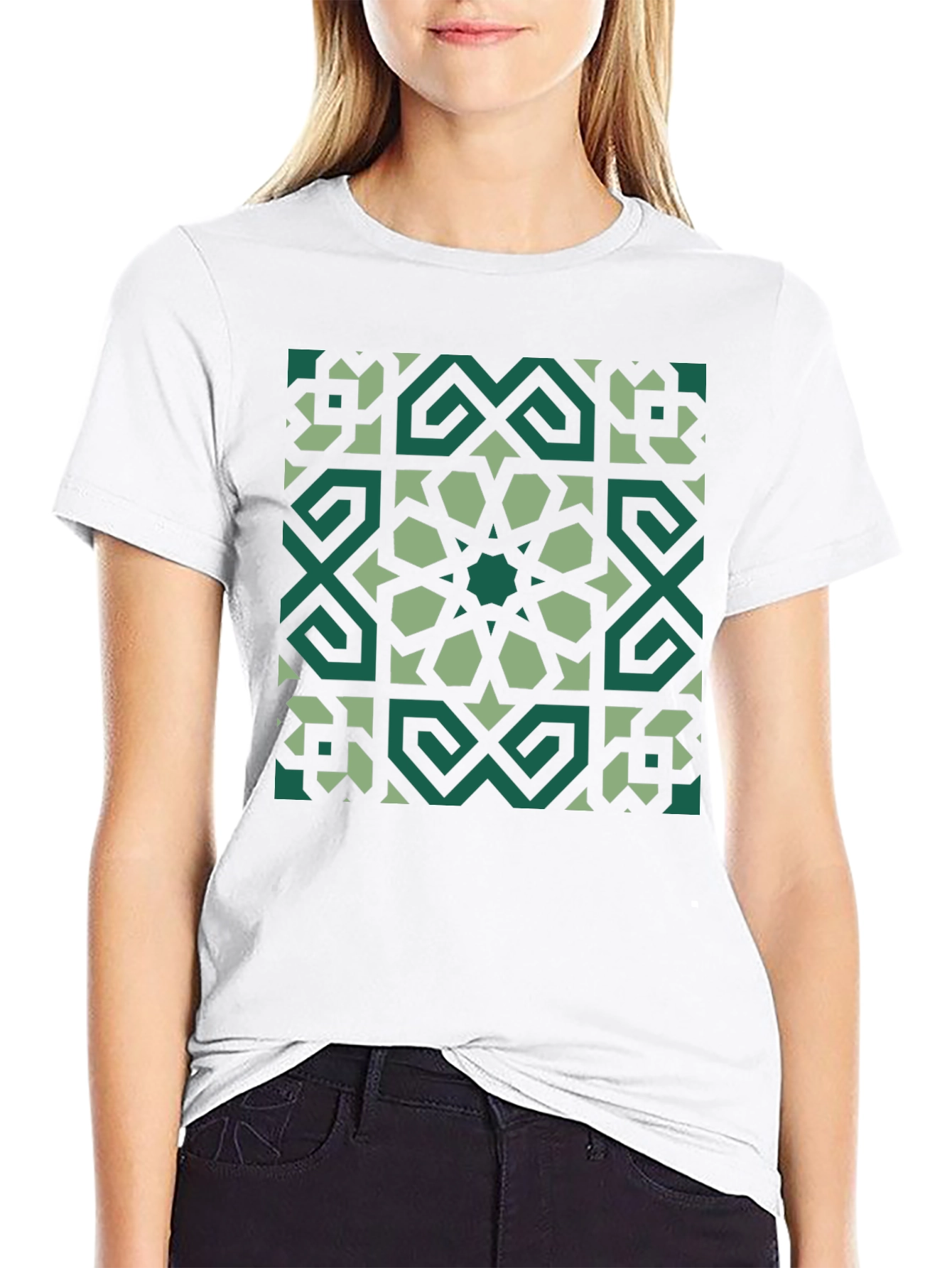 Geometric Pattern Graphic Tee - Black