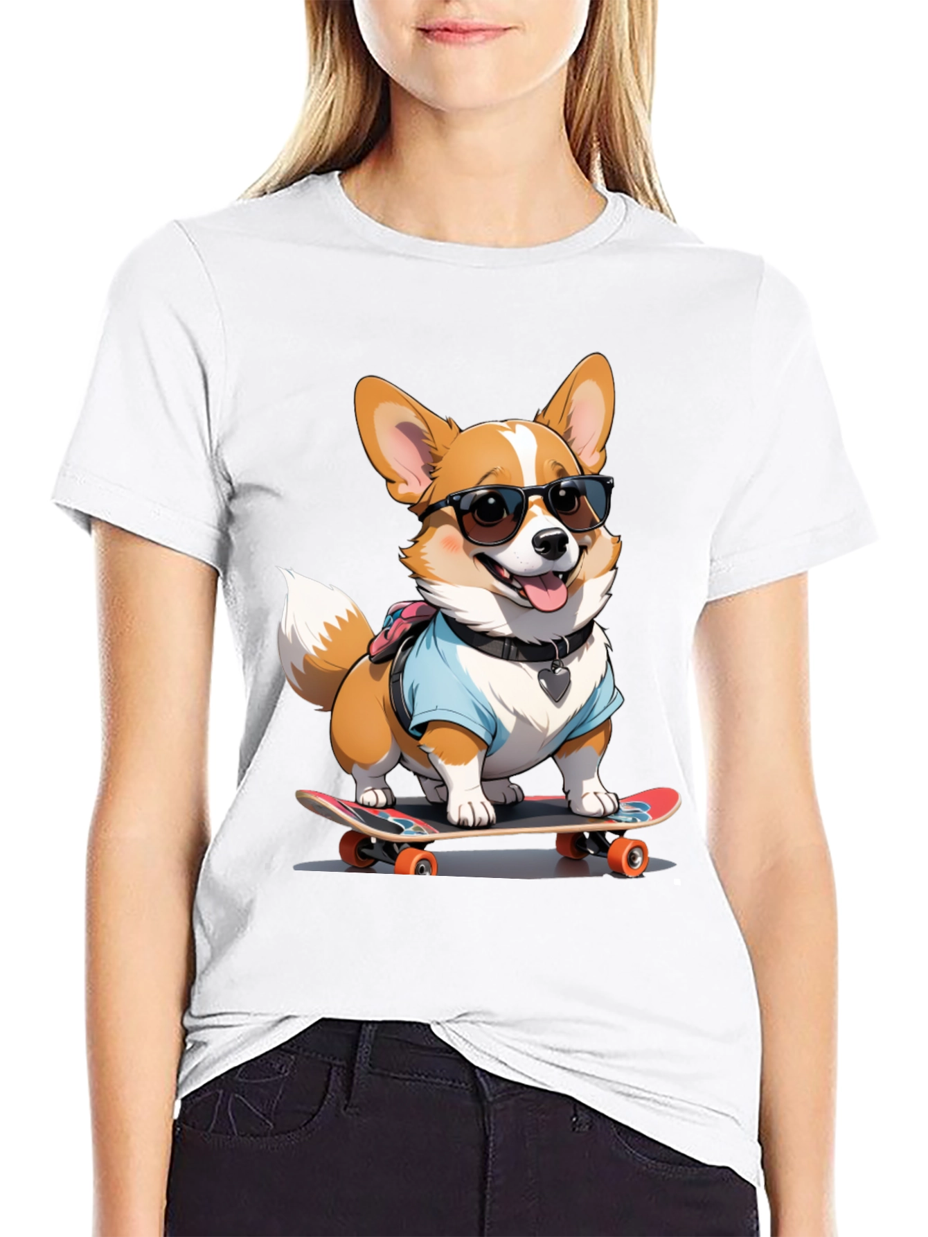 Cool Corgi Skateboard Tee - Graphic Black T-Shirt