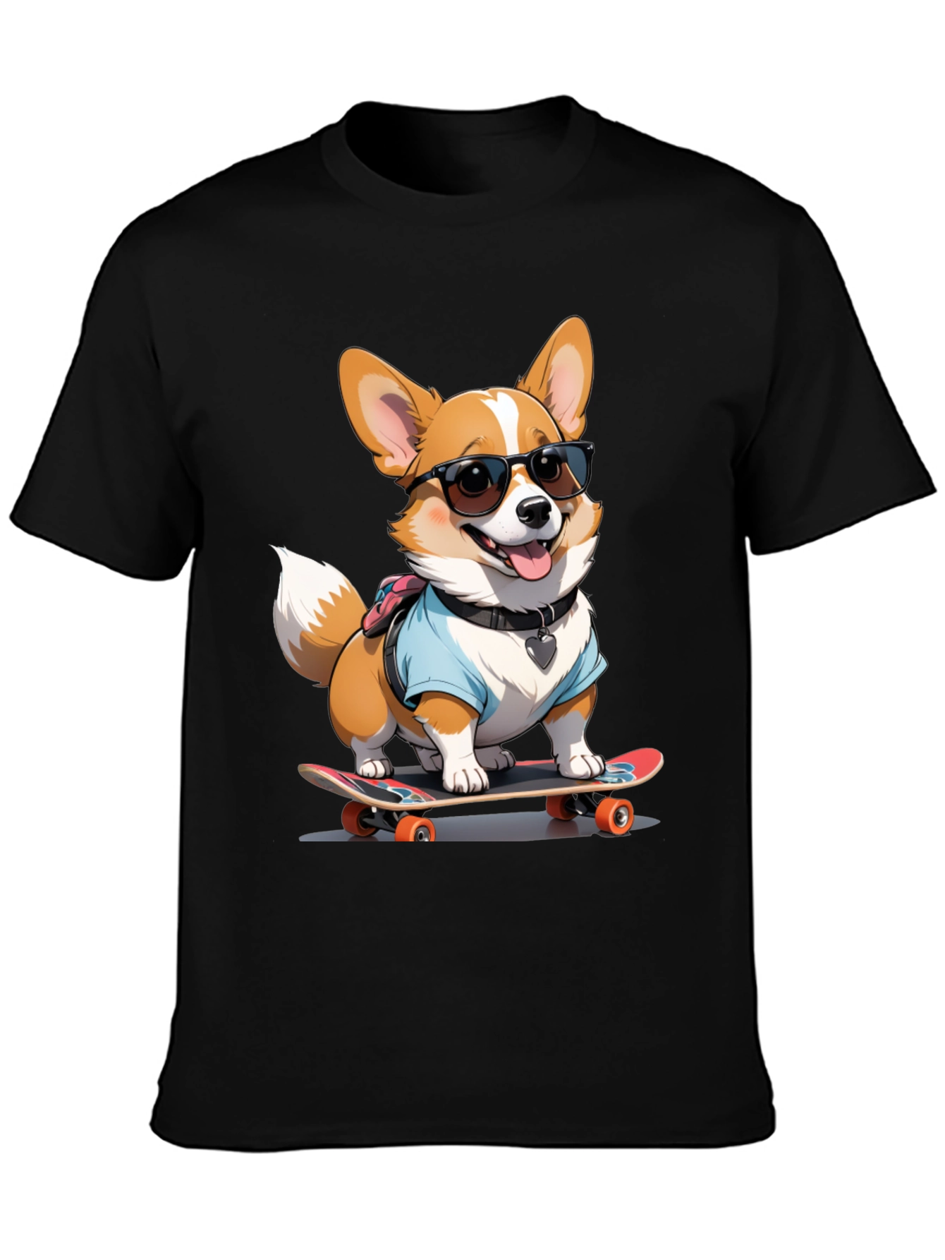 Cool Corgi Skateboard Tee - Graphic Black T-Shirt