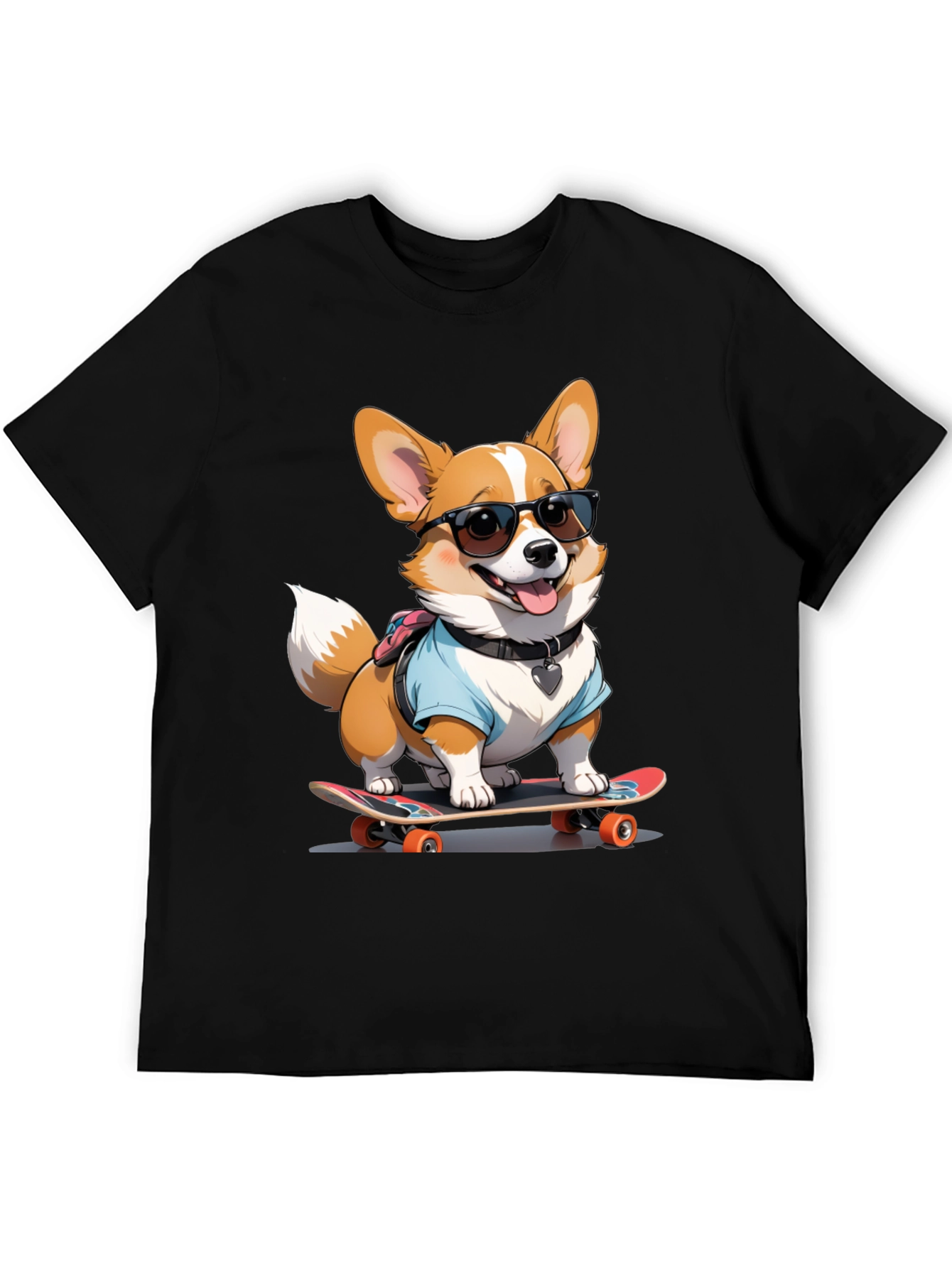 Cool Corgi Skateboard Tee - Graphic Black T-Shirt
