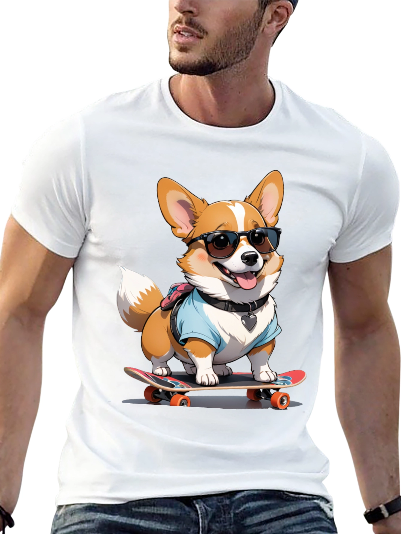 Cool Corgi Skateboard Tee - Graphic Black T-Shirt