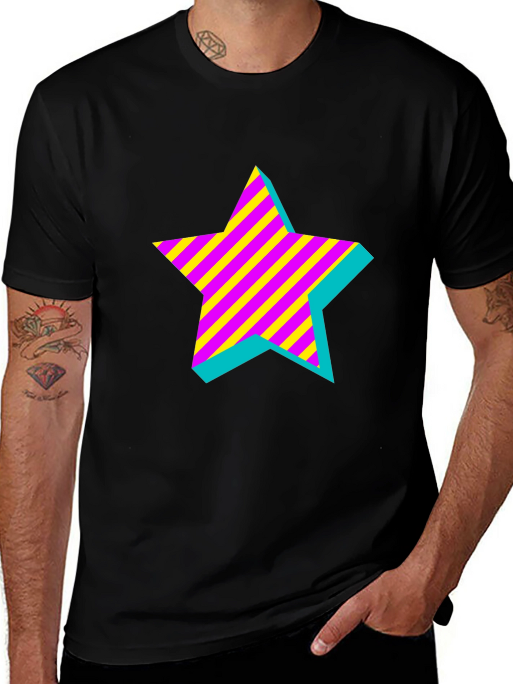 Retro Star Graphic Black T-Shirt