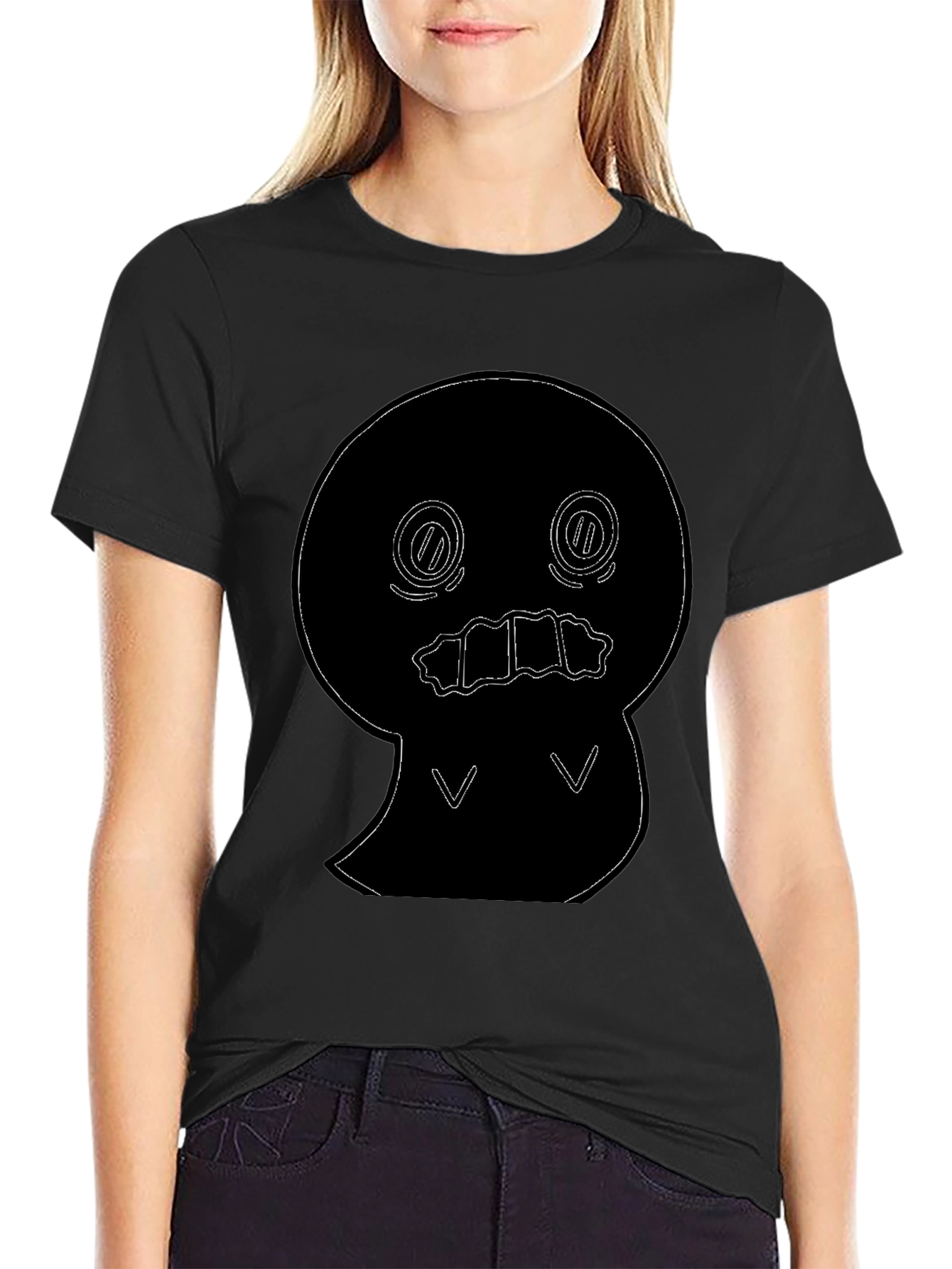 Black T-Shirt with Cute Ghost Outline Graphic