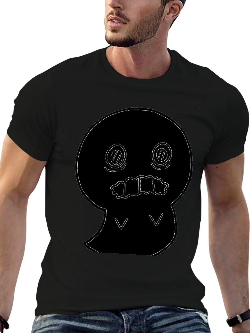 Black T-Shirt with Cute Ghost Outline Graphic